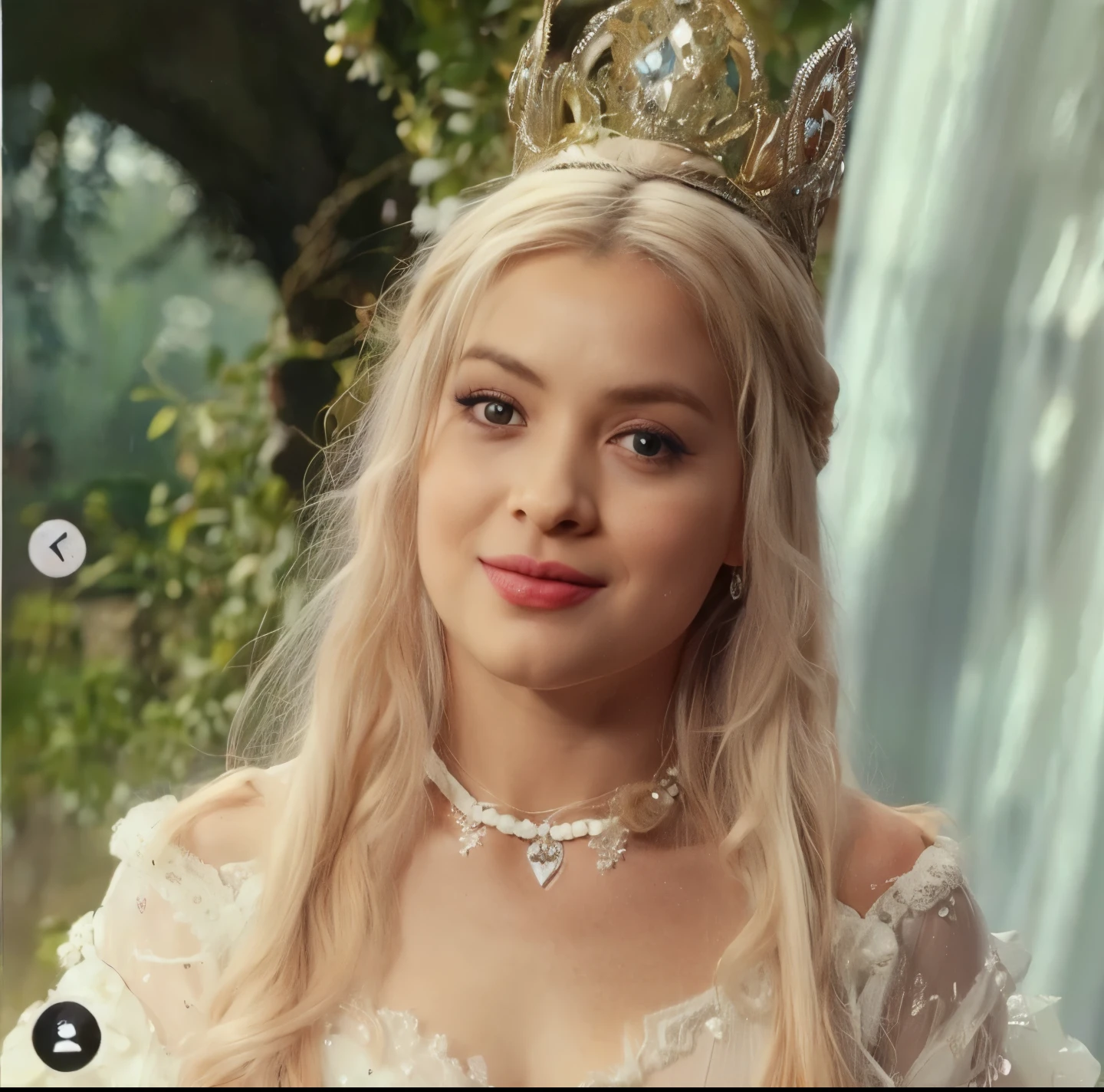 Rainha branca, alice in Wonderland, cabelos brancos, batom vermelho, pele muito branca, white queen, garota branca com cerca de 20 anos, seios grandes proporcionais ao corpo, cabelo abaixo do ombros, roupa branca.