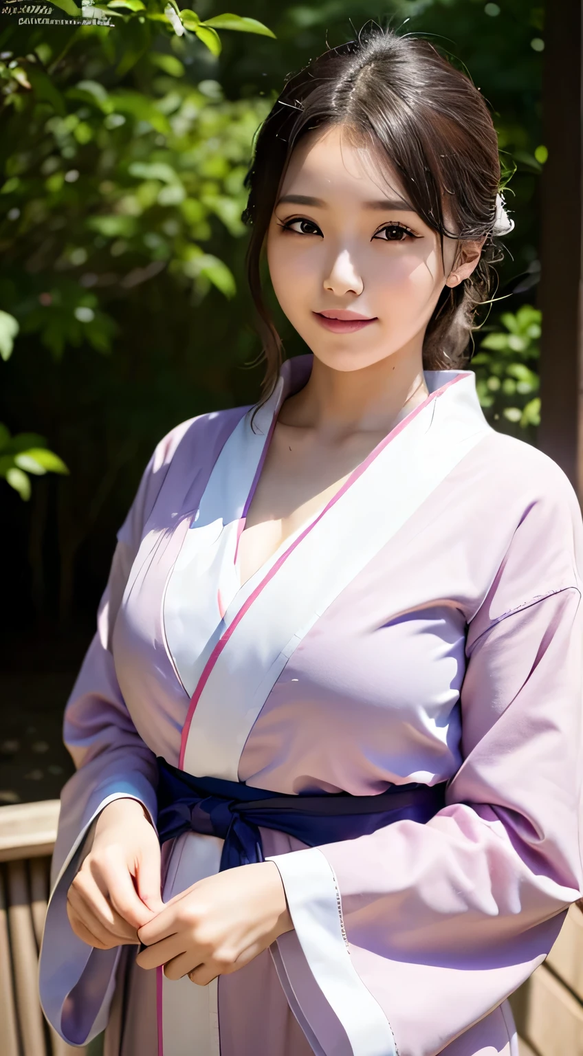 最high quality, masterpiece, A High resolution, 1 female, 25 years old, pure dressing, dress conservatively，バストphotograph，yukata, beautiful face, gentle smile, , Tyndall effect, realistic, 8K超High resolution, Digital single-lens reflex camera, soft lighting, high quality, volume lighting, Frank, photograph, High resolution,