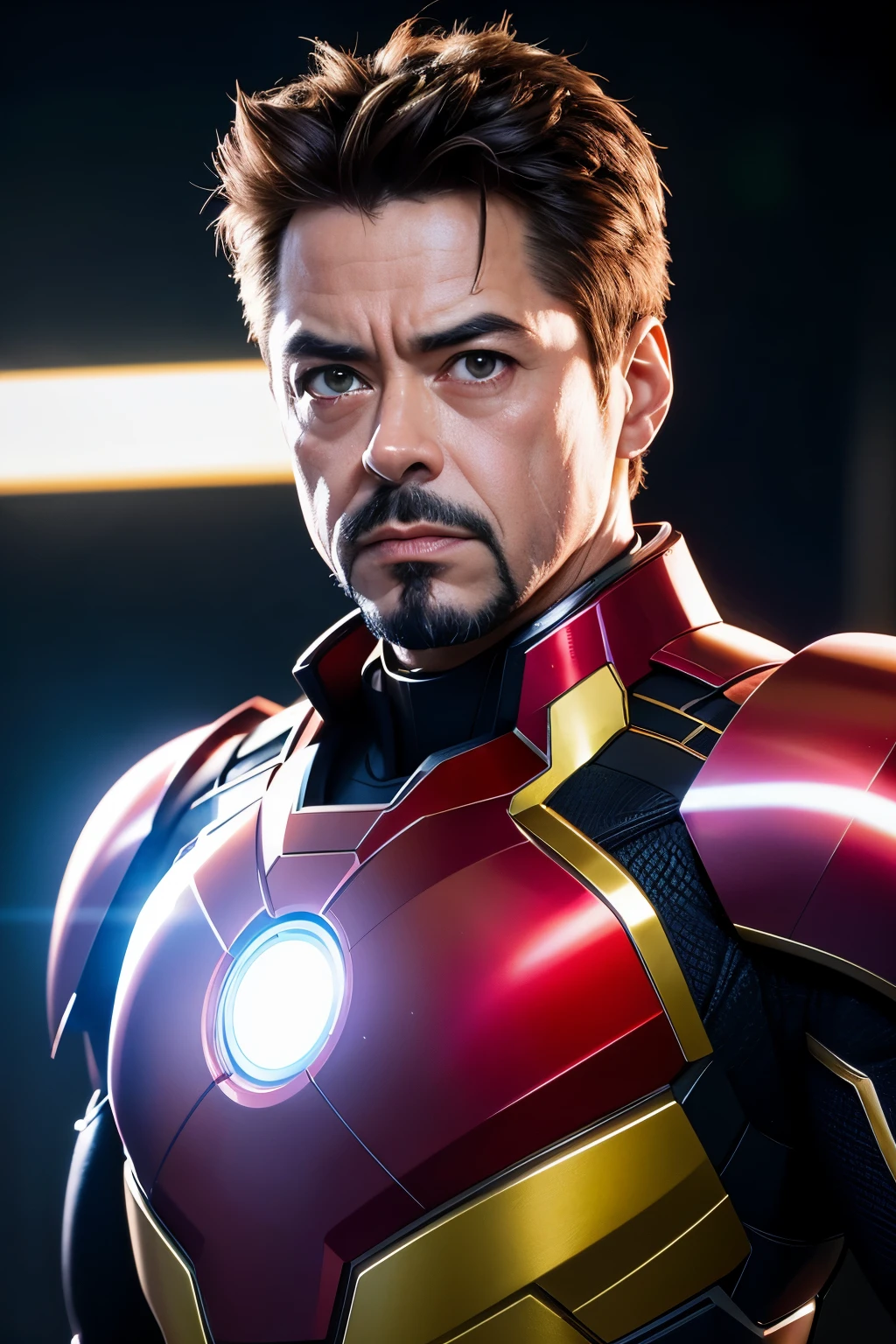 Maravilha, Velho Tony Stark, realisticamente, dynamic lights, velho, restolho cinza, filmagem completa, (papel de parede extremamente detalhado da unidade CG 8k), trends on Artstation, trends at CGSociety, Alto detalhe, sharp focus, Dramatic, fotorrealista