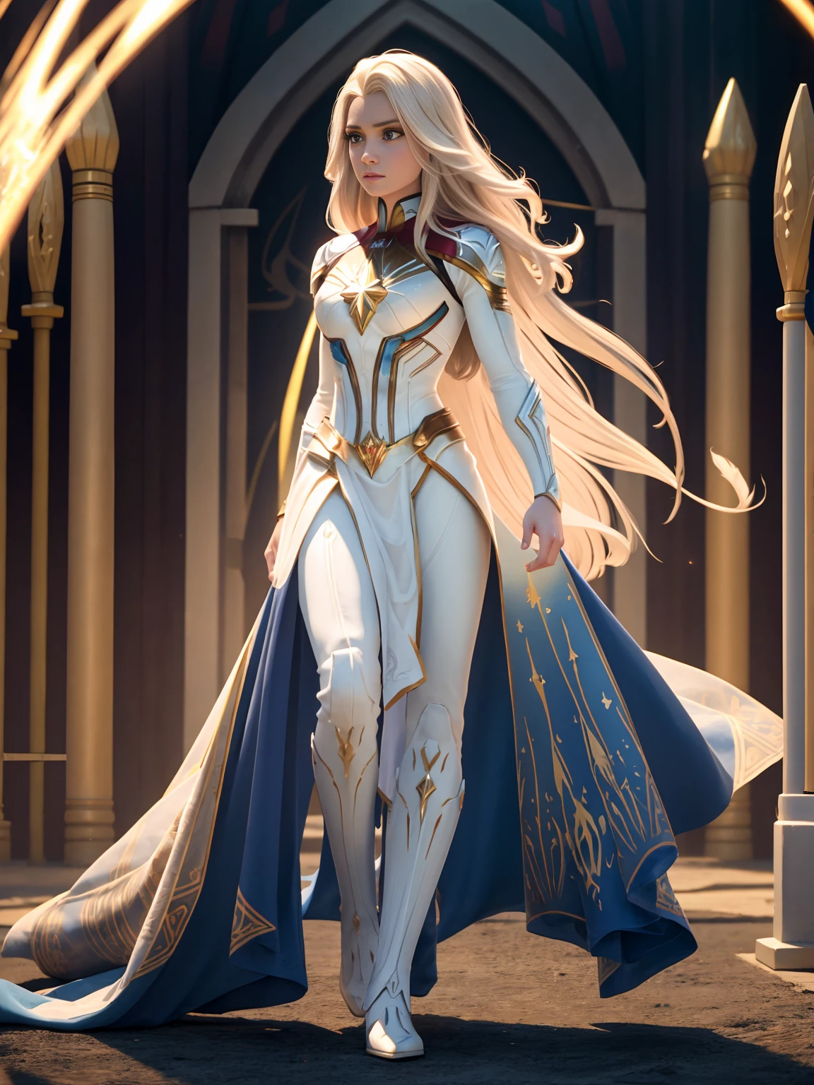 ((Full body photo,standing, feet on the ground)) A beautiful warrior woman, with long white hair and yellow eyes, wearing white and gold dc comics superman armor with several yellow rays running across her body
 Full Shot, de bela princesa cabelo preto, [fantasia], fundo com arvores de cerejeiras, , olhando para o espectador, no plano astral, toned physique, perfect hands and limbs, (pele detalhada, poros de pele difusa), ethereal, maximum detail, max quality, (bloom: 0.5), raytracing, specular illumination, profundidade de campo rasa, liso, 10 dedos, vestido preto, Captain Marvel cinematic film, [Fantasia Arcana:12]