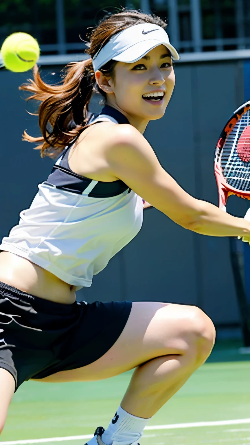 ((perfect anatomy)),((Ulzan 6500)),Beautiful top-notch young tennis player,Wimbledon Center Court with crowded tennis nets,Thin macho,A series of beautiful tennis moves,accurate stroke,Wearing an elegant pure white sun visor, sleeveless polo shirt, tennis skirt, and shoes, she is playing a game while holding a racket.,soft and flowing tennis play,dynamic portrait,(((The camera captures the player at the moment he hits the ball back with his racket.))),magic lighting,Bright colors,Melting deep depth of field background using Hasselblad,(sparkly earrings and necklace),Excellent professional joint movement,Spin,powerful,serious look,low posture,Precise synchronization of movements,Smooth and seamless transition from run to swing,Fascinating meeting point,A series of first-class lean movements,delicate and precise footwork,Exquisite balance and control.(highest quality,4k,8k,High resolution,masterpiece:1.2),(realistic,realistic:1.37),