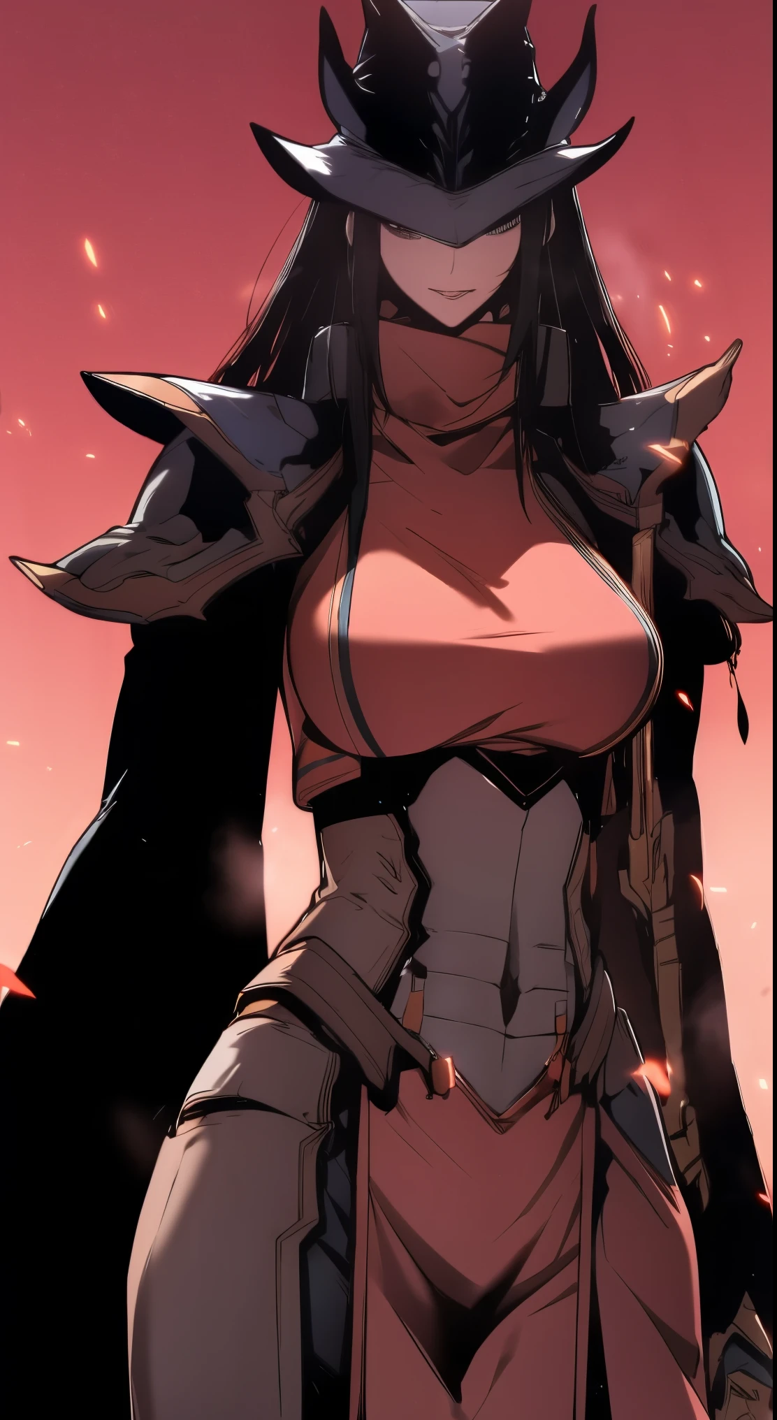 Cowgirl, bounty hunter, long slick hair, perfect breast, fantasy, solo leveling