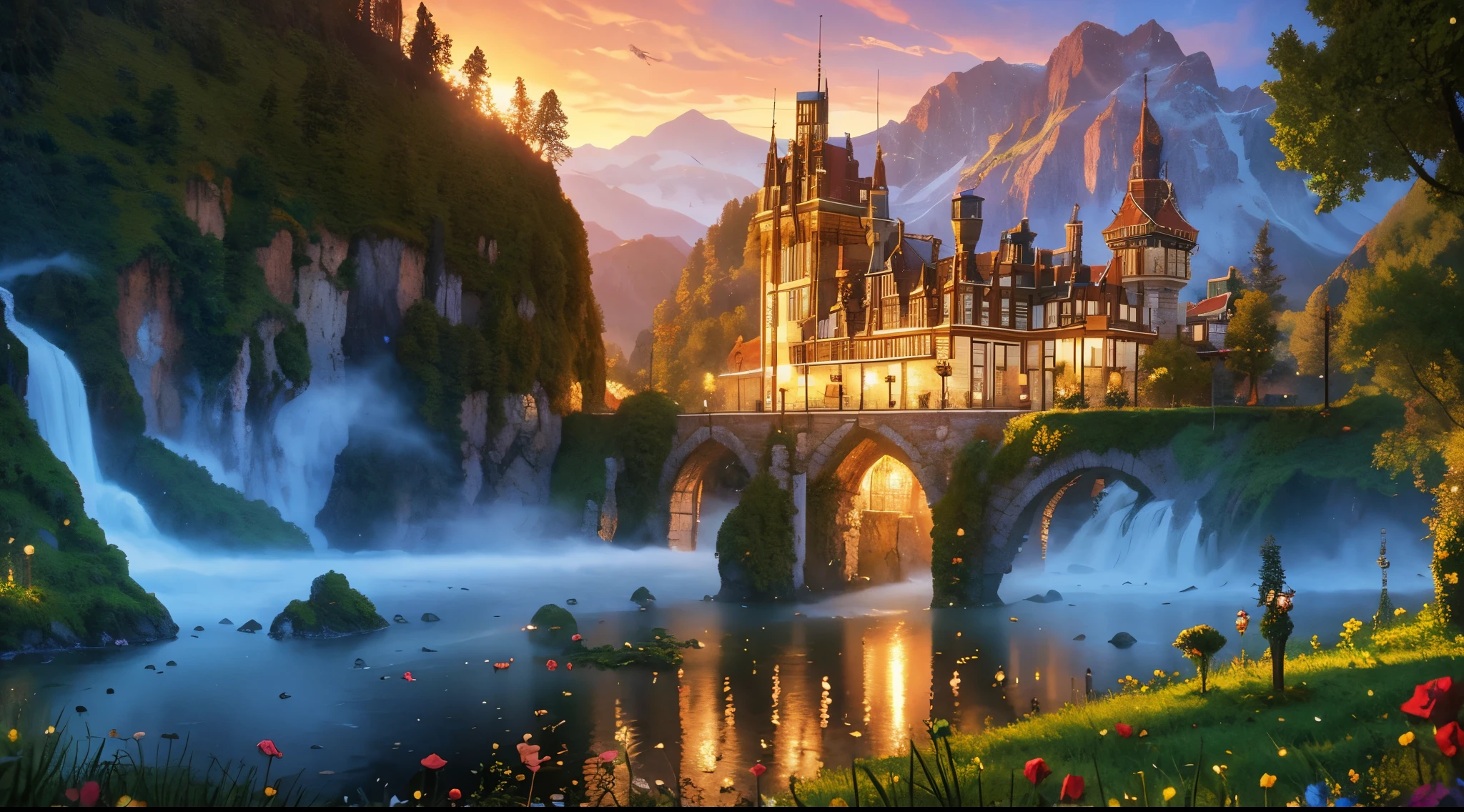 pixel game,Scene design,fantasy scene,Rose Manor in Ancient Europe, pixel art #pixel art
