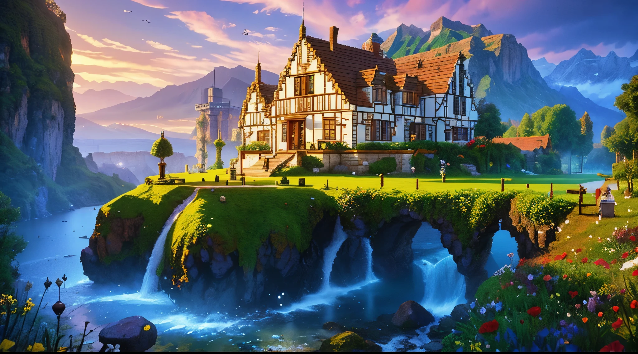 pixel game,Scene design,fantasy scene,Rose Manor in Ancient Europe, pixel art #pixel art