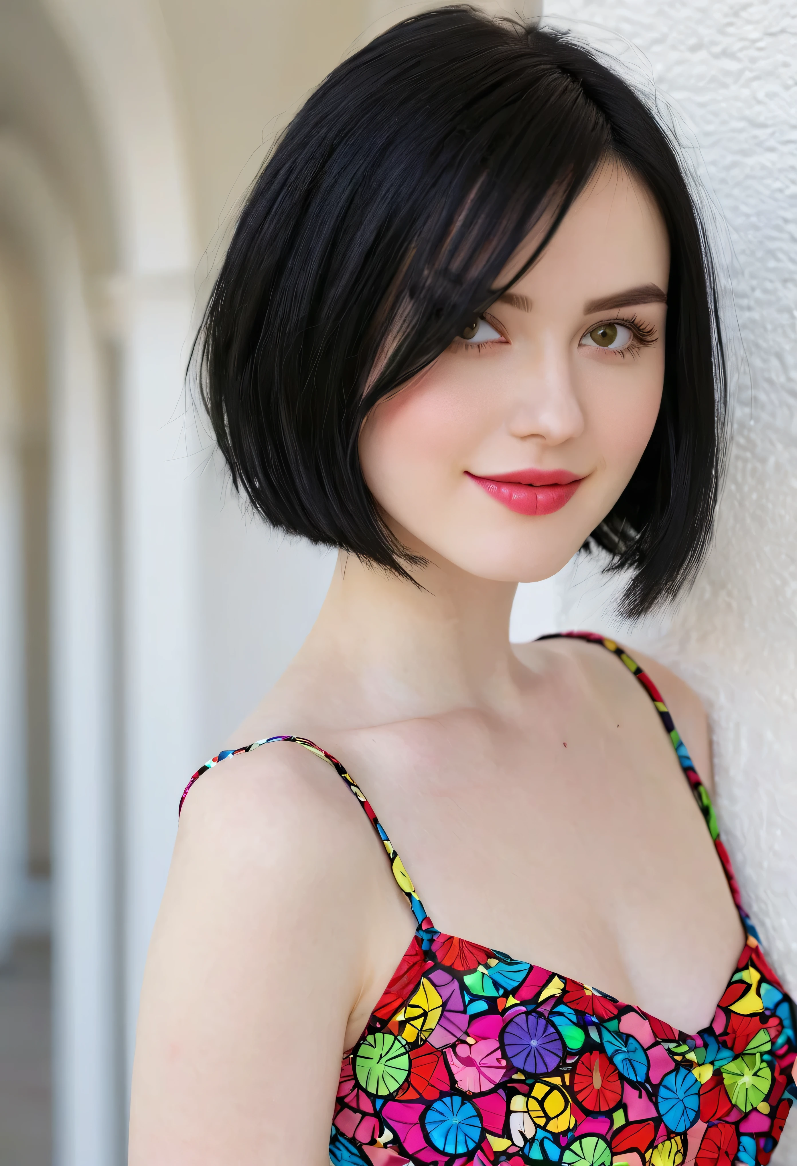 woman, beautiful face, perfection face, Full black hair, pale white skin, small smile, sexy, perfection, Face zoom in, Take the photo close to your face against a completely white background wall, highest quality, detailed, Canon EOS 80D Photo, Tall face, indoor,
((Upper body))woman wearing a colorful mad-circle tight dress walking through park, dynamic pose , (masterpiece:1.2), highest quality, (非常にdetailedな, 最もdetailedな:1.2), high resolution textures
