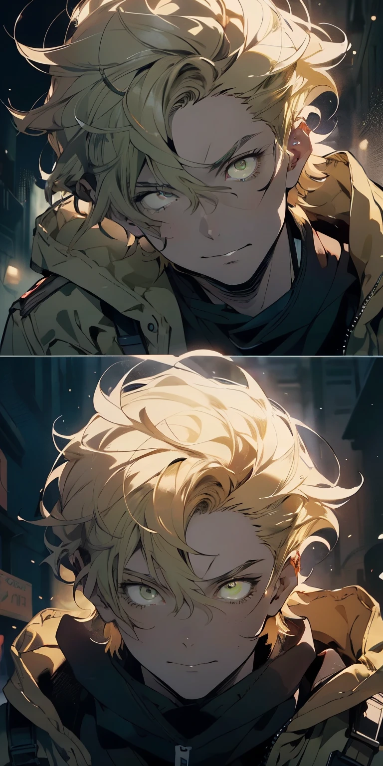 anime sketch, one man, (((detailed short blonde hair, detailed olive green eyes, Russian))), toned muscular body, modern casual clothing, apocalyptic world, vivid colors, concept artists lighting, focus to torso, raised eyebrow, ((((excitado)))), ((Seductor)), (((ADULTO))),