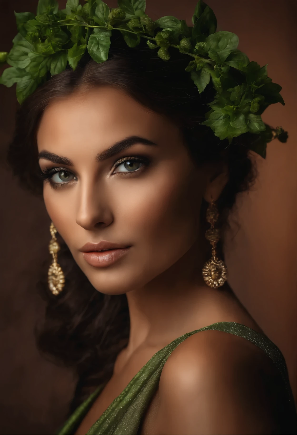 ((beste-Qualit)), ((Ultra-Res)), ((fotorealistisch)), (Komplizierte hohe Detailgenauigkeit), 32 Jahre alt, braune Haare, hispanisches perfektes Gesicht, yeux vert profond, Slightly slanted eye make-up : 1,5, Licht im Gesicht, Gesichtsdetail, pixie_schneiden,