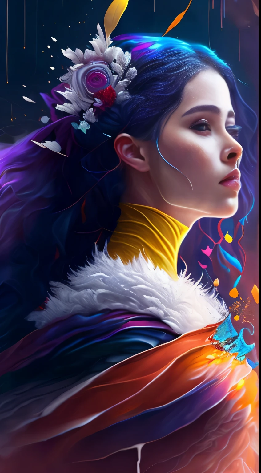 Splash art, uma linda garota nativa com tatuagens, (((fundo branco)), olhos penetrantes, Epic Instagram, artstation, estilo splash de pintura colorida, contorno, hiperdetalhado intrincadamente detalhado, motor irreal, Fantastic, detalhes intrincados, tela splash, cores complementares, fantasia concept art, 8k resolution, deviantart obra-prima, oil painting, heavy strokes, pintura pingando, splash arts Removido De Image
