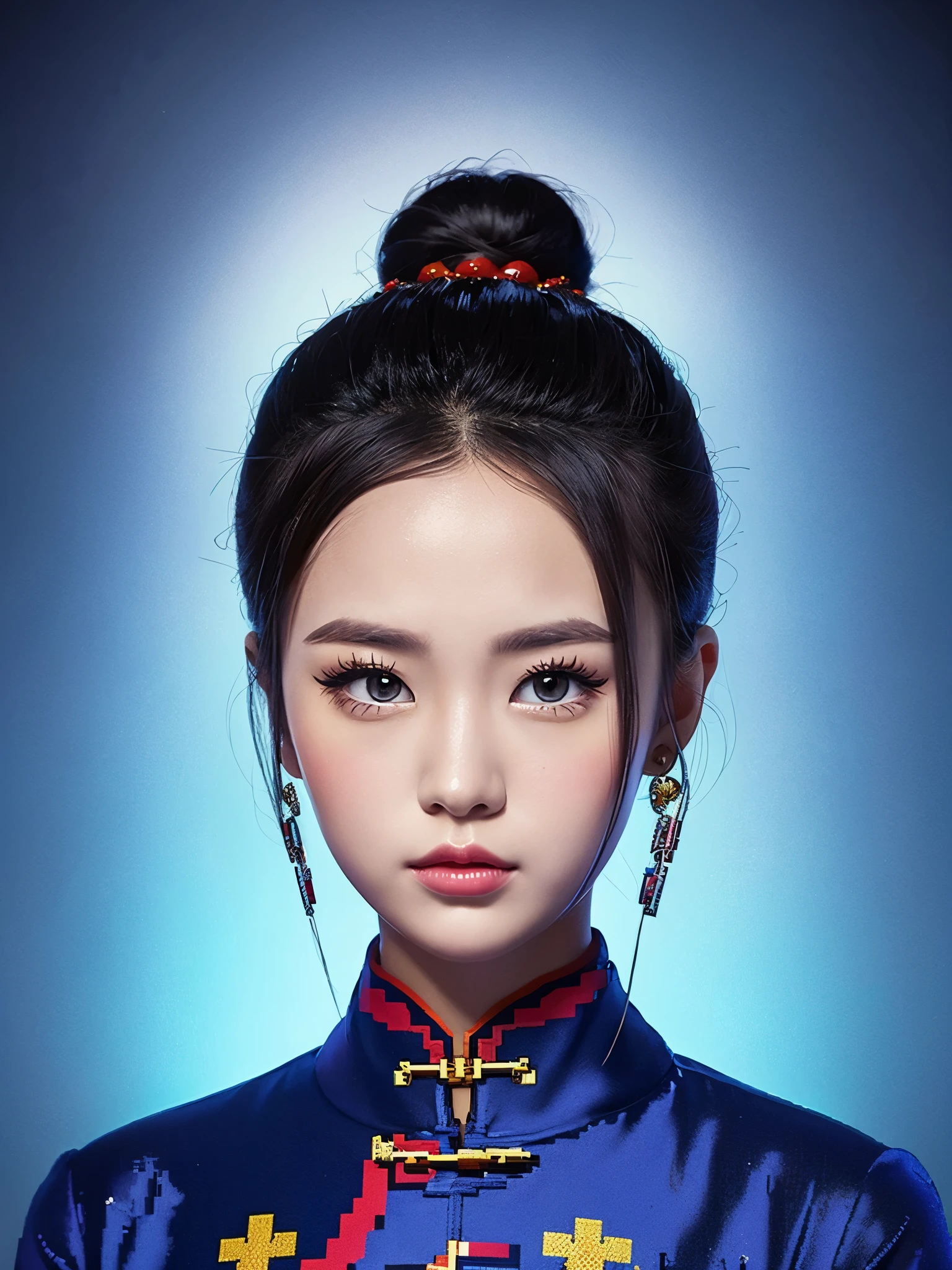 pixel game，role conception，portrait，Cheongsam beauty，high bun， pixel art #pixel art