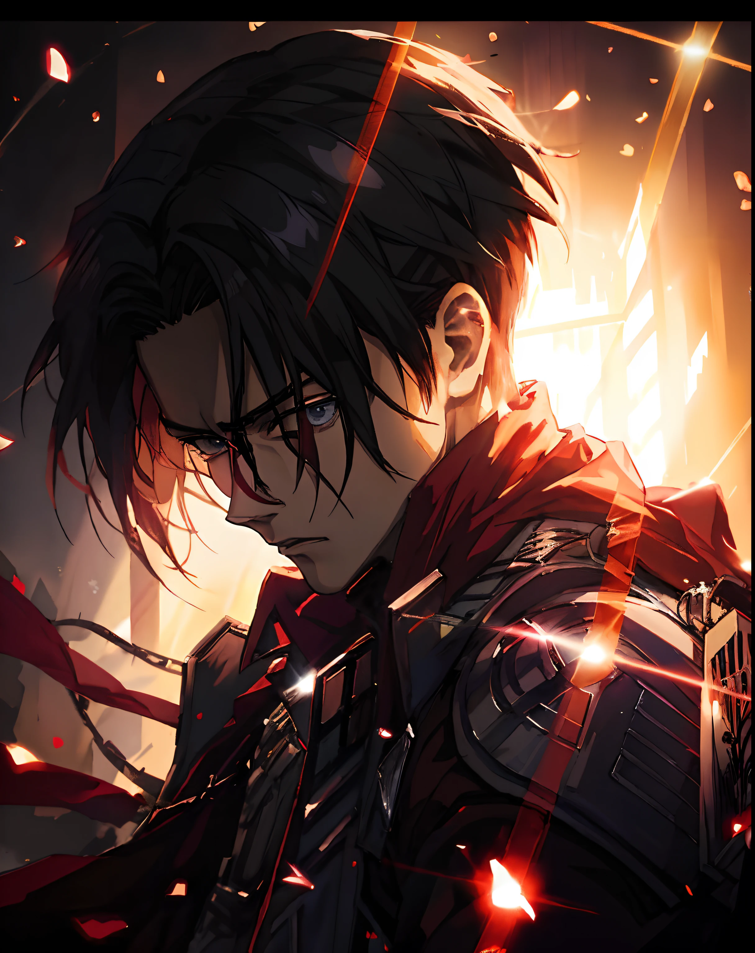 Levi Ackermans Gesicht. Attack on Titan Anime-Serie 8k
