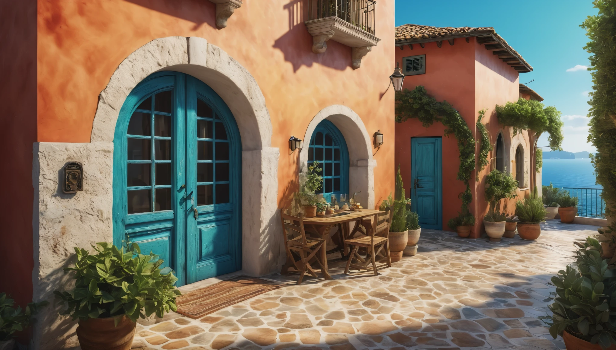 create an image demonstrating the style of ((Mediterranean)) style, hyper realistic, 8k, vibrant colors, sharp crisp image