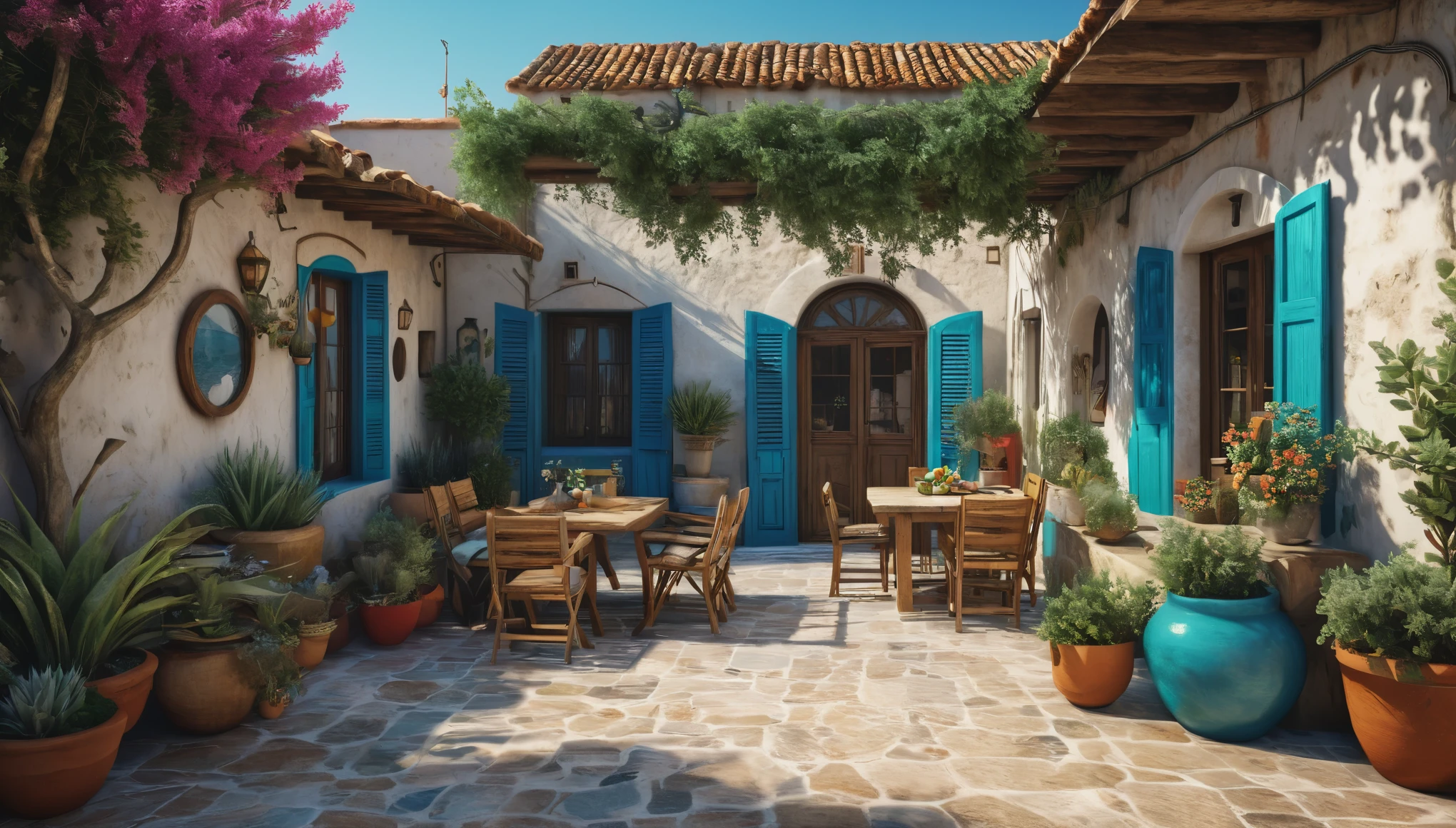 create an image demonstrating the style of ((Mediterranean)) style, hyper realistic, 8k, vibrant colors, sharp crisp image