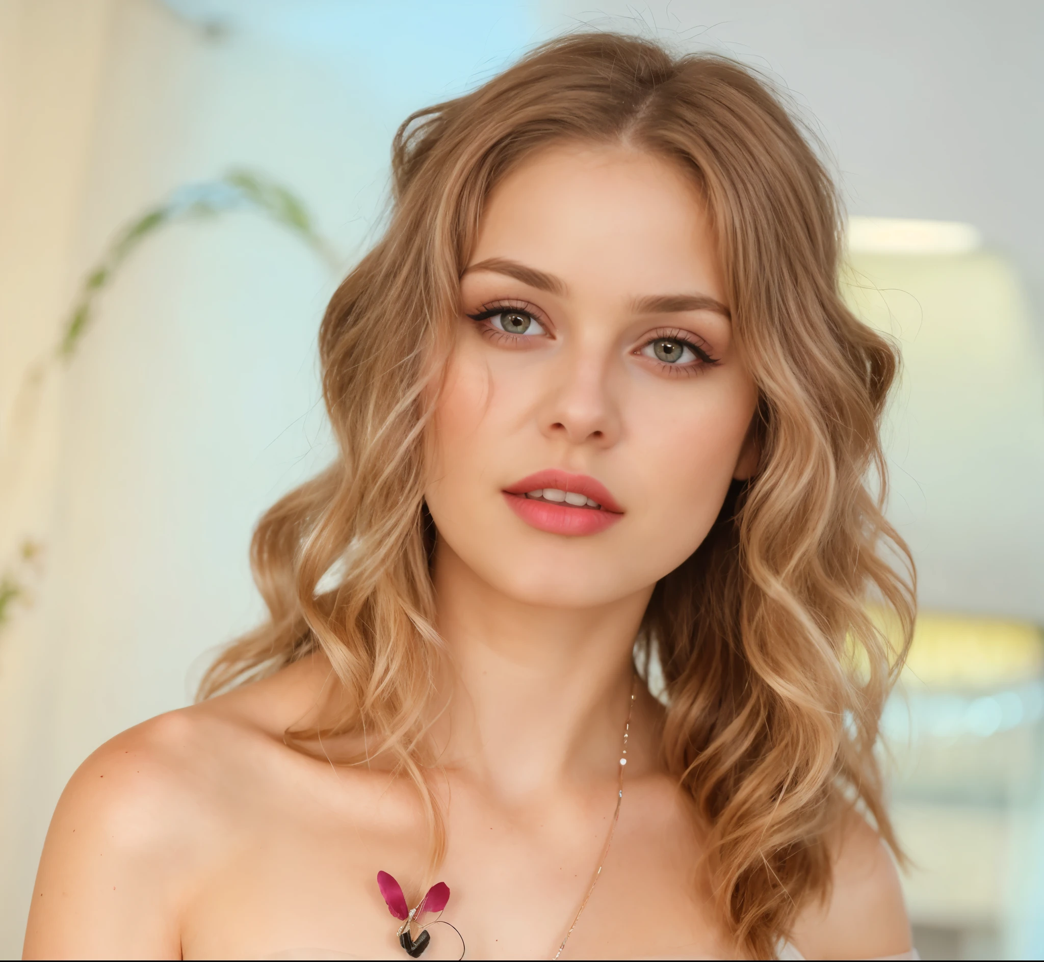 Blond shining hair, (RAW photo), (realism: 1.8), (gloss red lipstick, many eyelashes, dark black eye shadow, shy, blushing, high quality, high resolution, depth of field, chromatic aberration, caustic, wide light, dark pink fair glossy skin, (21 year old woman), stylish college girl, white shirt-blue jeans, lots of exposure, pose, visible 8k resolutions,magical