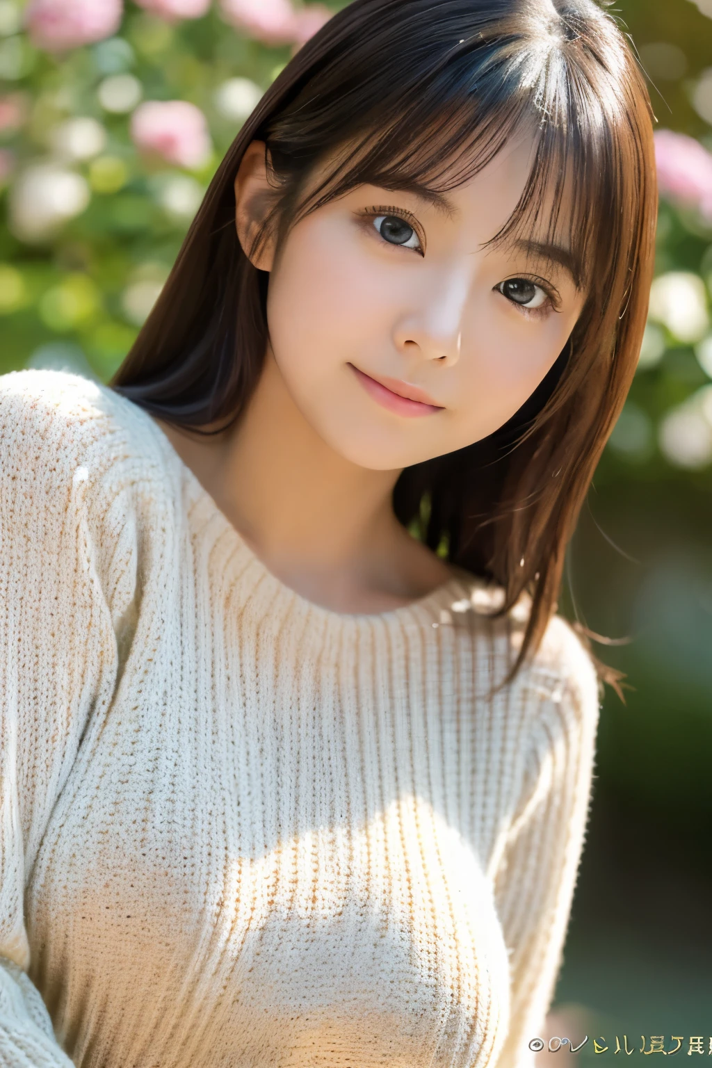 (highest quality、8k、32K、masterpiece、Hmm:1.2)、photo of cute japanese woman、big and full breasts、Upper body、surface focus、extra large_sweater、simple background、From above、looking at the viewer、Japanese idol, Japanese actress, Japanese, very cute, Big eyes, highly detailed eyes and face, Beautiful eyes in every detail