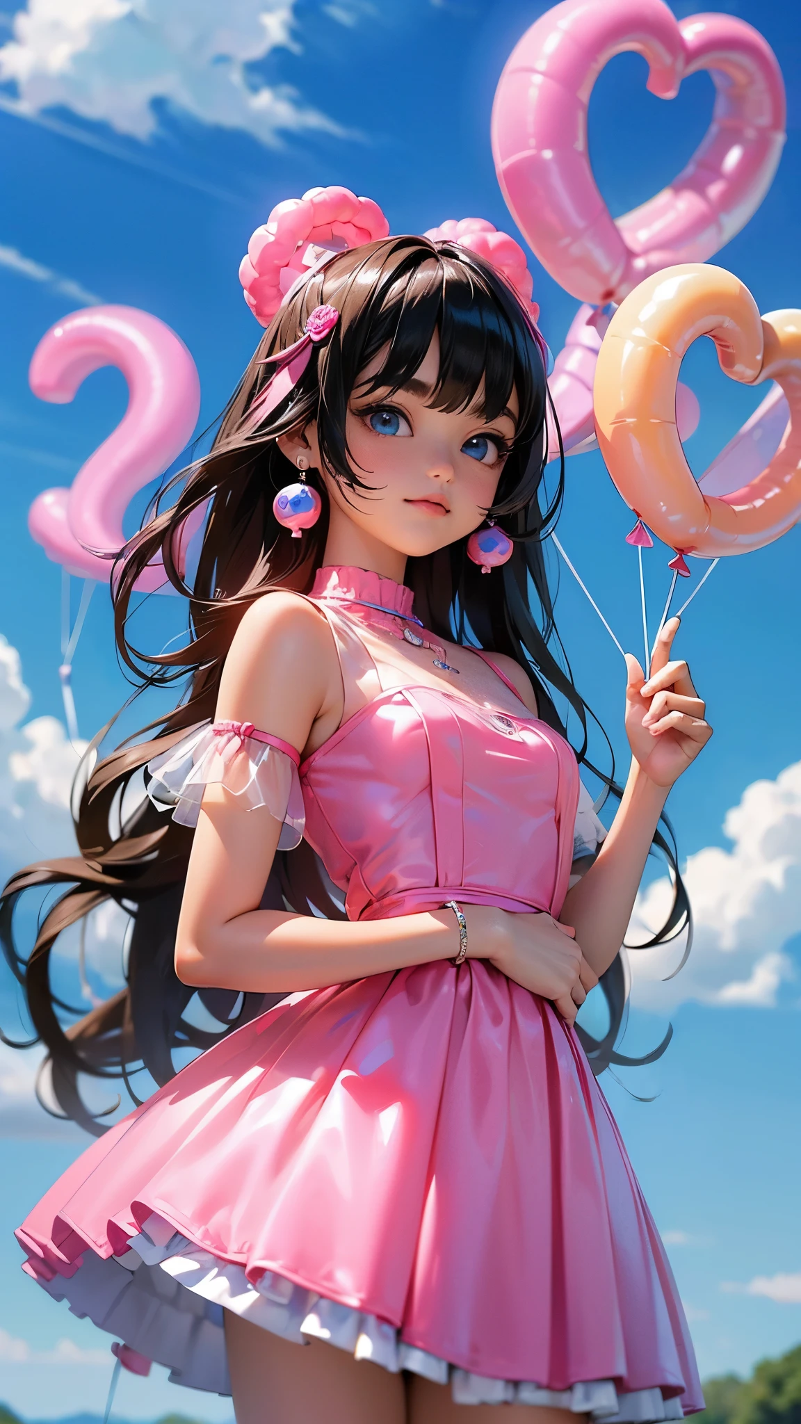 head portrait,Bunny girl,Cheerful smile white,Color: Shiny hair,Pink stockings,Cute little ,balloons