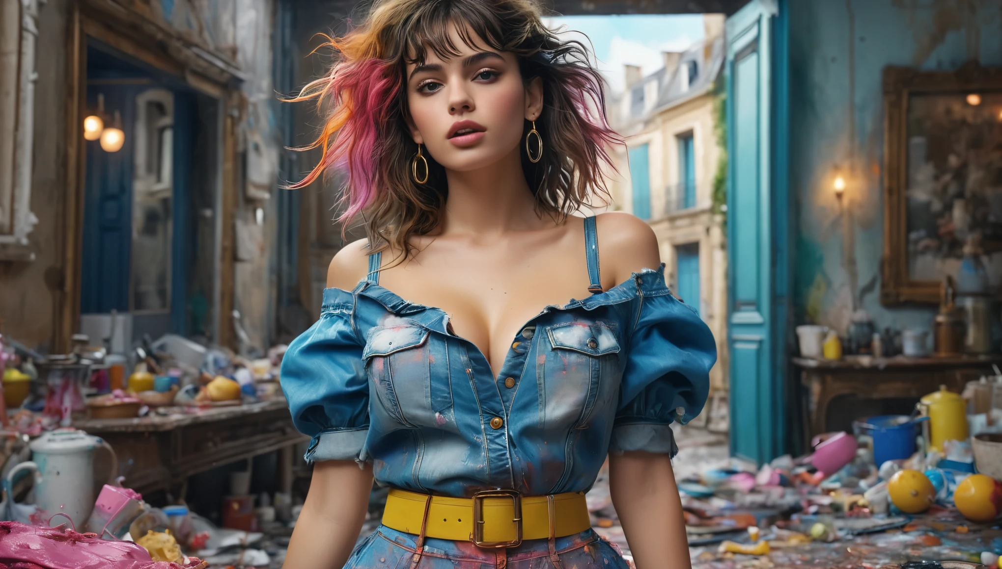 create an image demonstrating the style of ((Messy French It Girl)) style, hyper realistic, 8k, vibrant colors, sharp crisp image, enormous tits