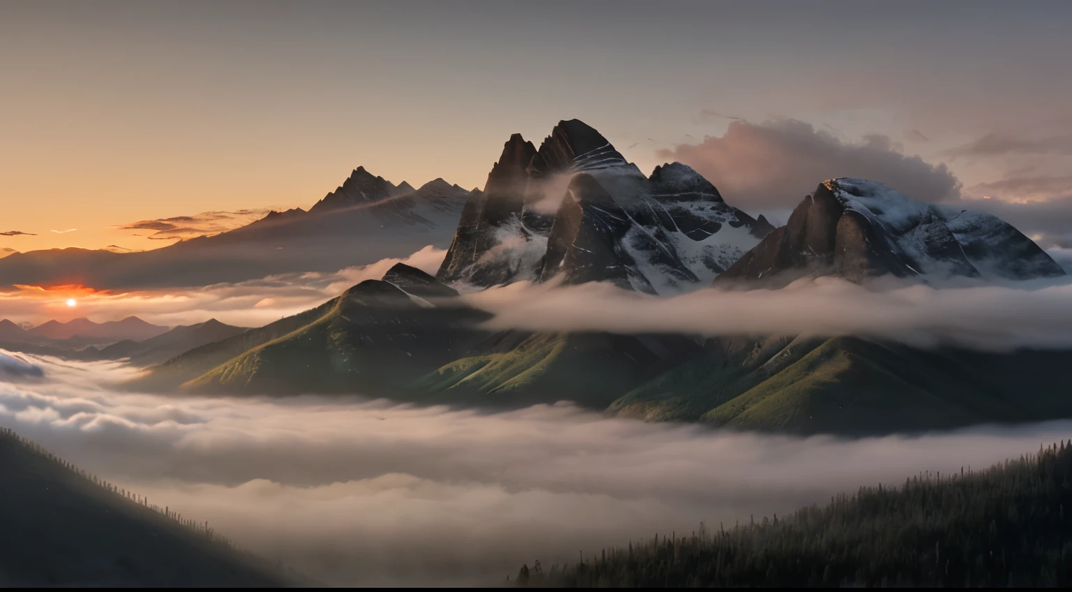 Misty mountain sunrise