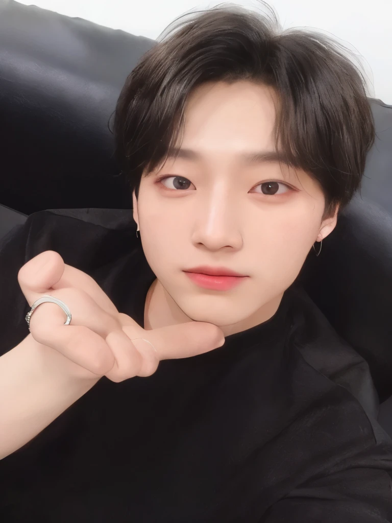there is a man with a ring on his finger and a black shirt, Jungkook, Cai Xukun, Jinyoung Shin, Kim Doyoung, hyung tae, taejune kim, adorable and pale korean face, Hong junho hyung, Sun Yunjoo, taken at the beginning of 2020, dez lee, Shin Jeongho, Jimin\the right eyelid is swollen
