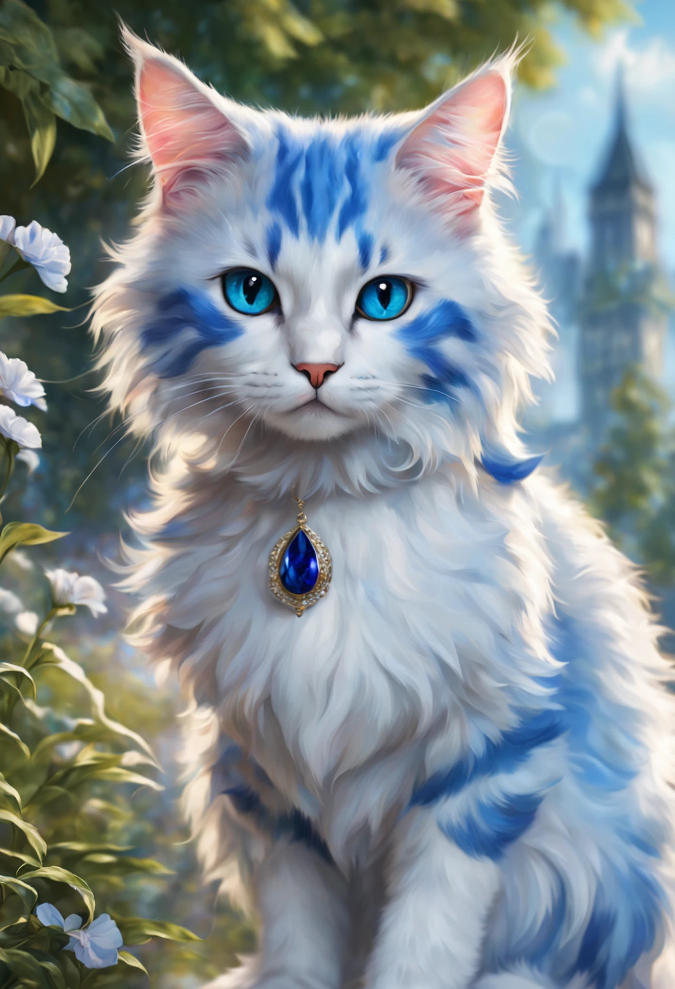 a cat that stands out not only for its extraordinary beauty, but also for its character. It is a cat with wonderful, sapphire-colored fur that brings to mind the sky or clouds. His eyes are as if they belonged to an angel - bright, shining, full of gentleness and kindness. How does it feel to look at this cat and how do you think its unique beauty affects the people around it?