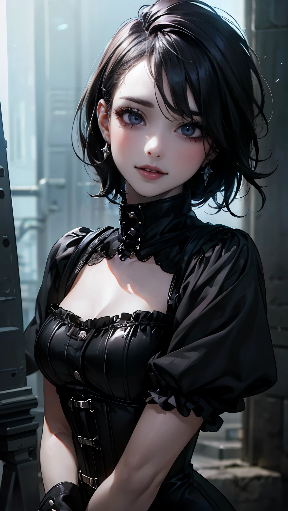 Masterpiece, top quality, beautiful young woman, shiny blue eyes, (detailed pupil: 1.2), eyelashes, beautiful bright black hair, striped hair, multicolored, medium hair, perfect face, detail