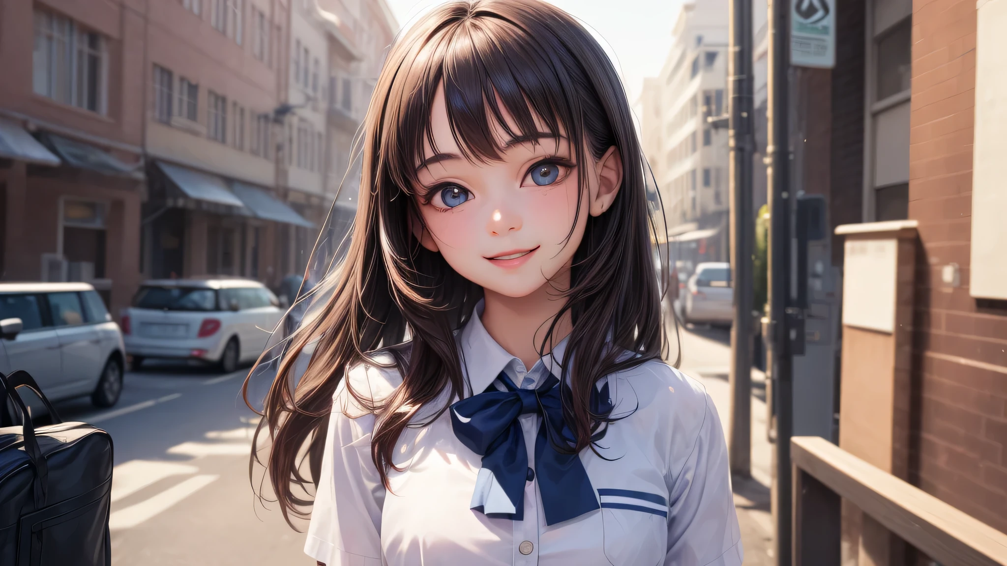 (1 girl:1.2), very cute face, Smile, (highly detailed eyes, highly detailed face), Fresh, very beautiful appearance, (surreal, High resolution), (highest quality:1.4), professional photography, (high school uniform, pleated mini skirt:1.2), smile a little, schoolyard, schoolyard, Upper body, focus on the face,