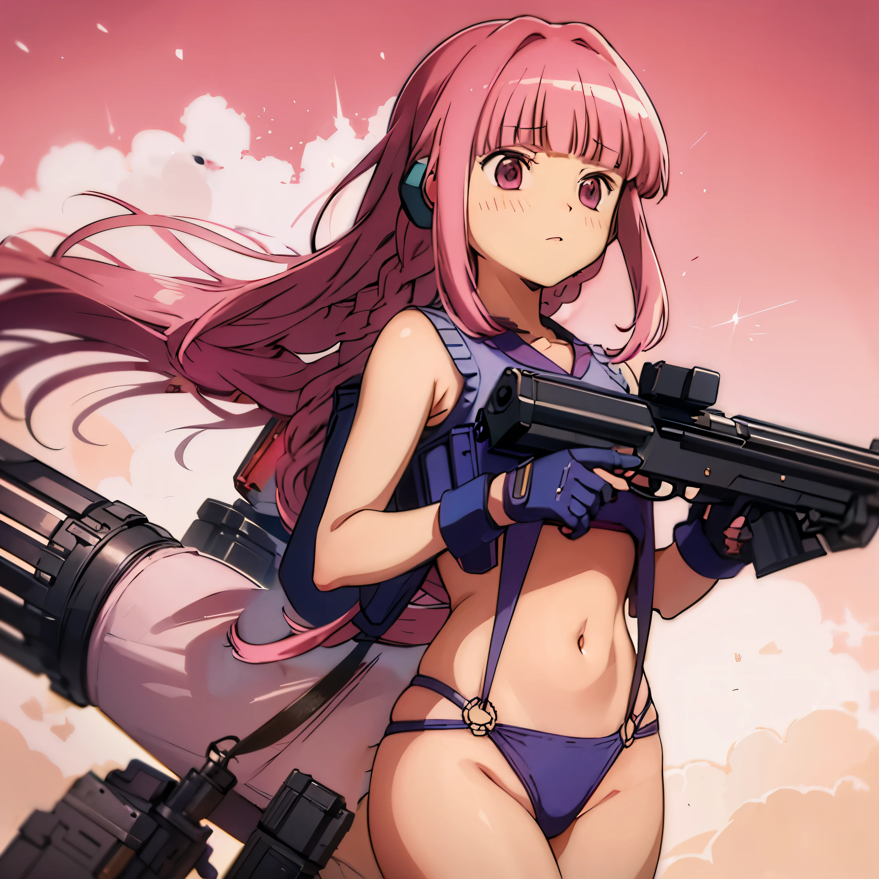 pink background, weapon, Postapocalypse