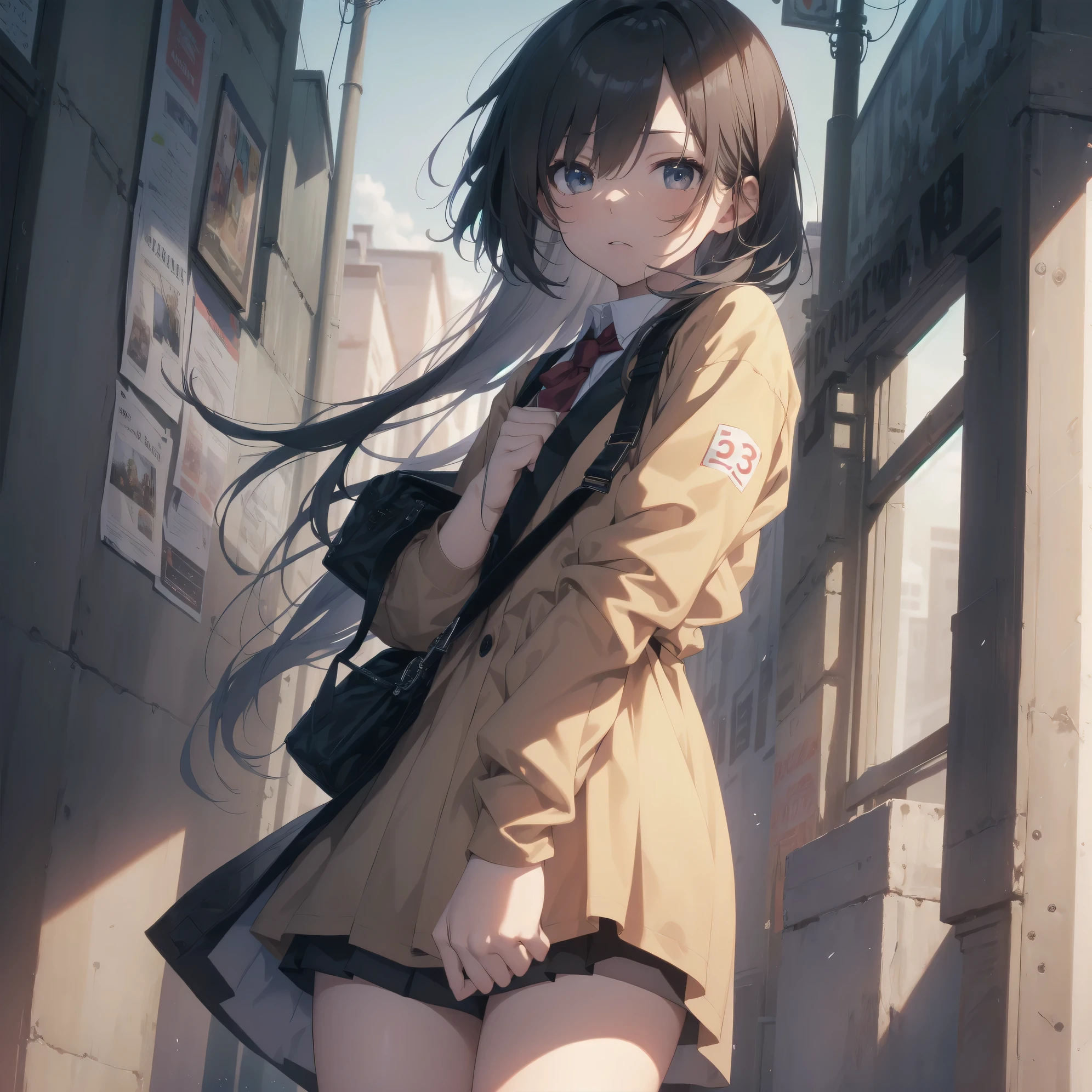 Super absurd quality by the god of art, super detailed, High resolution, anime moe art style, Best Anime 8K Kona-chan Wallpaper, pixiv contest winner, perfect anatomy, break,(眠そうにalone学校へ行く女の子を描いてください. )break,1 girl, (alone, woman, baby fears old:1., full finger,, The charm of an immature body, (very_short hair), Bang, flat chest, small ass, between legs, small black eyes, detailed and beautiful eyes, Well-proportioned iris and pupils, expressive eyes, sleepy eyes, High resolutionの詳細な髪, neck ribbon, shirt, collared shirt, skirt, pleated skirt, school uniform, school bag,(detailed lighting), (detailed background), On the way to school. break,super dense skin, Best cinematic lighting powered by famous artist, 8k, Beauty Illustration,photoshop_(Moderate),Absurd Hi-Res,Hmm,rough skin,break,((artist:shinkai makoto)), artist:Ilya Kuvshinov,artist:kirisawa juuzou,artist:Fujiyama