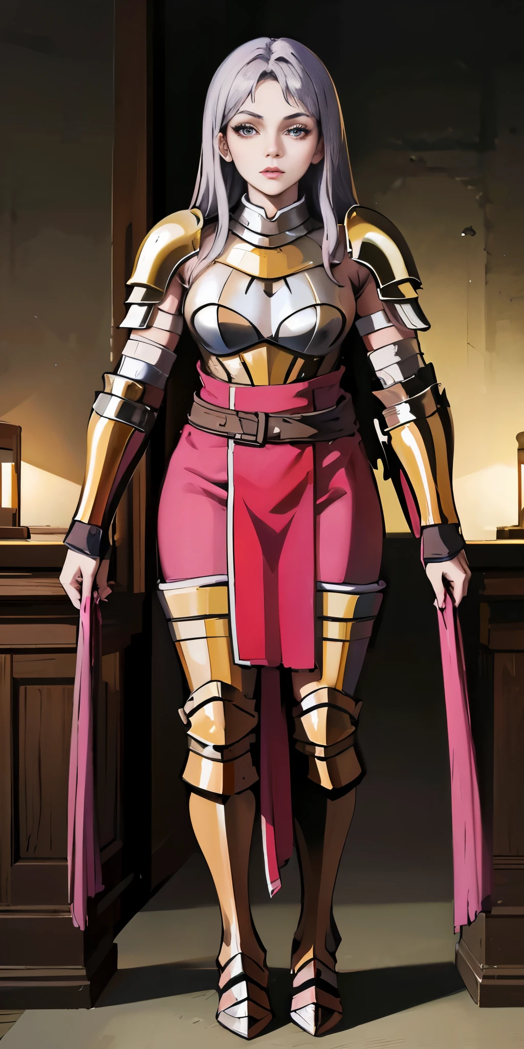 Masterpiece, top quality, high resolution, solo, mahokenshi inspired, a woman, safirai house samurai armor, defense masters, hyper detailed, sexy Japanese armor, silver and purple details, ice spike armor, perfect hands with 5five fingers, beautiful artwork, master quality, best shadows, lighting highlighting the character