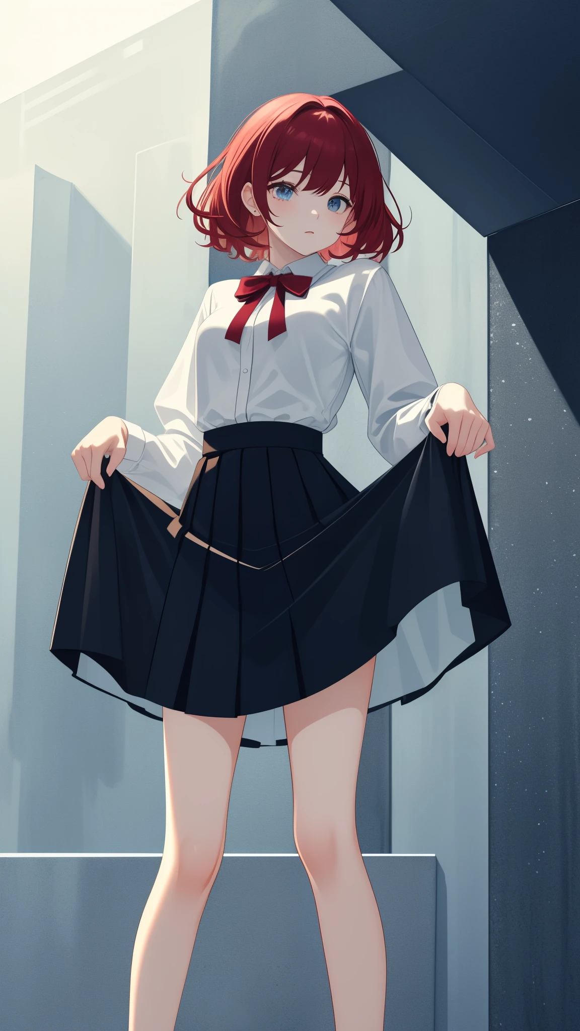 Masterpiece、top-quality、girl1、ultra-detailliert、Beige hair、Red hair、gradation hair、Perm hair、short-hair 、a short skirt、skirt lift by yourself