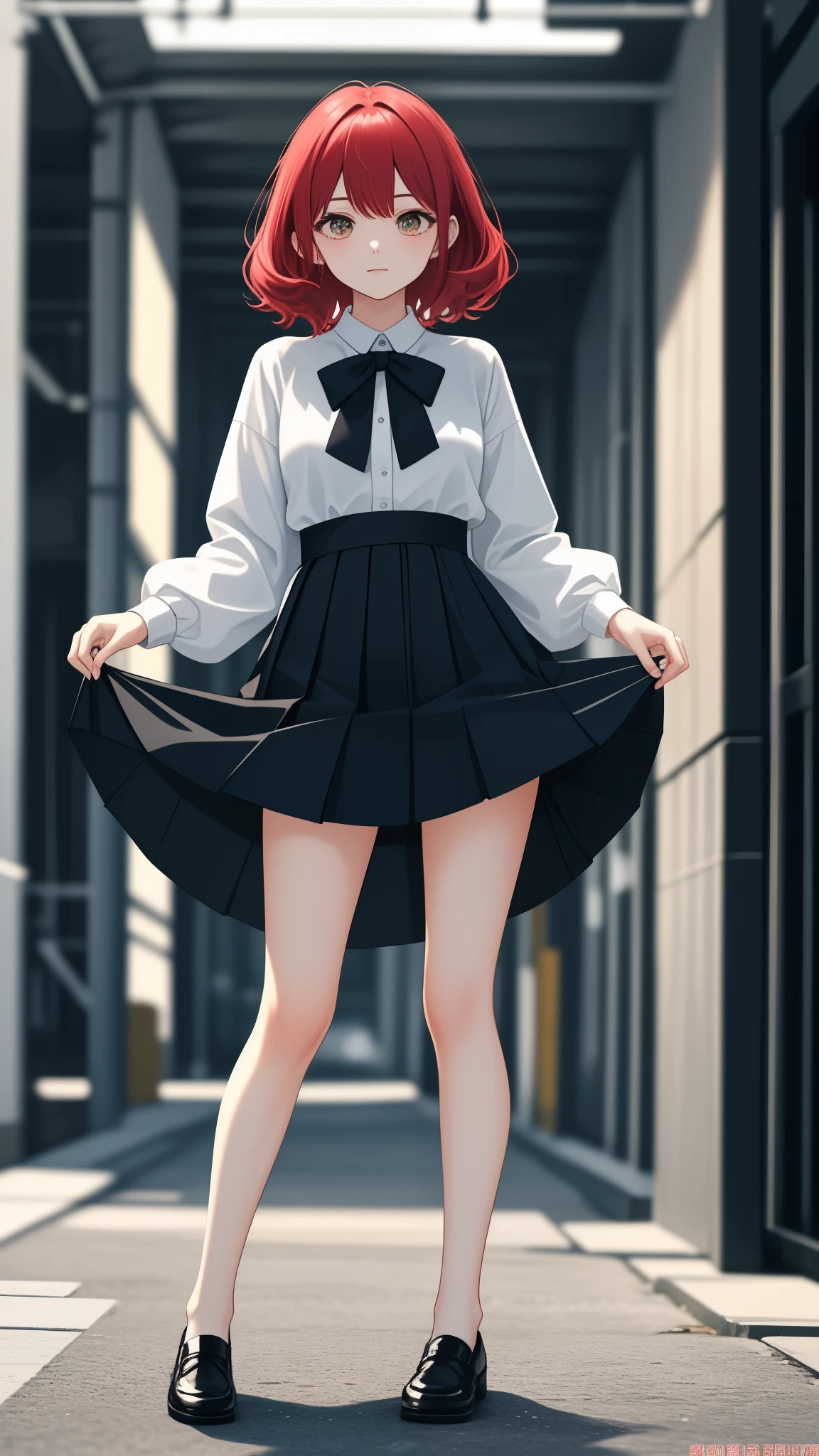 Masterpiece、top-quality、girl1、ultra-detailliert、Beige hair、Red hair、gradation hair、Perm hair、short-hair 、a short skirt、skirt lift by yourself