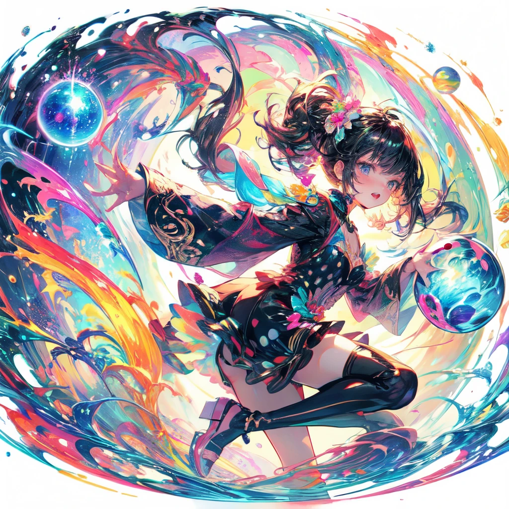 anime girl with a black dress and polka dot top in a swirling circle, high detailed official artwork, a beautiful artwork illustration, anime fantasy illustration, anime fantasy artwork, anime art nouveau cosmic display, official artwork, beautiful anime artwork, anime abstract art, decora inspired illustrations, dreamy psychedelic anime, by Yuumei, anime artwork, digital illustration radiating