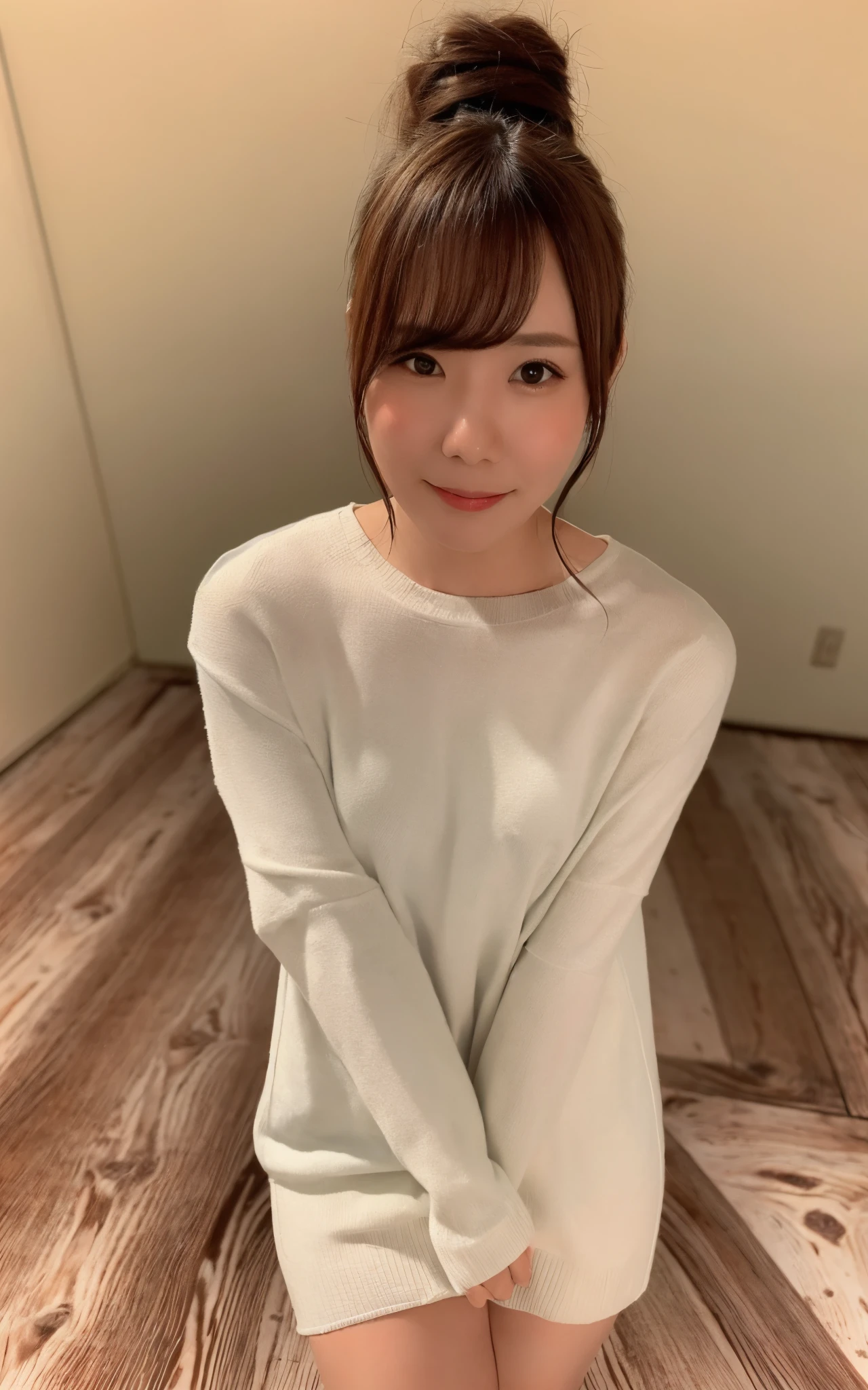 (Best quality, 8k, 32k, Masterpiece, UHD:1.2), from behind, 1 walking girl, beautiy Japanese office lady, (smile:0.5), (looking at the the viewer), 30 years old, bit chubby, white shirt, black skirt, office room, desk, detailed beautiful face, twin-tail hair, from below,

teeth, open mouth, 