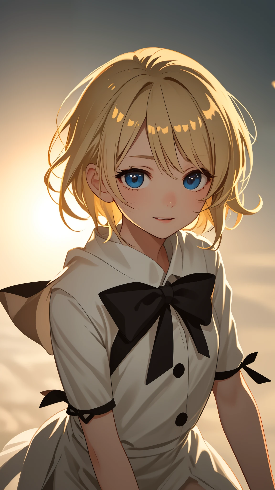 (best quality,masterpiece:1.2,ultra-detailed), kawaii, 1girl, beautiful detailed eyes, (dropping eyes), beautiful detailed lips, beige hair, gradient hair, short hair, a short skirt, soft lighting, vibrant colors, (happy expression), turning