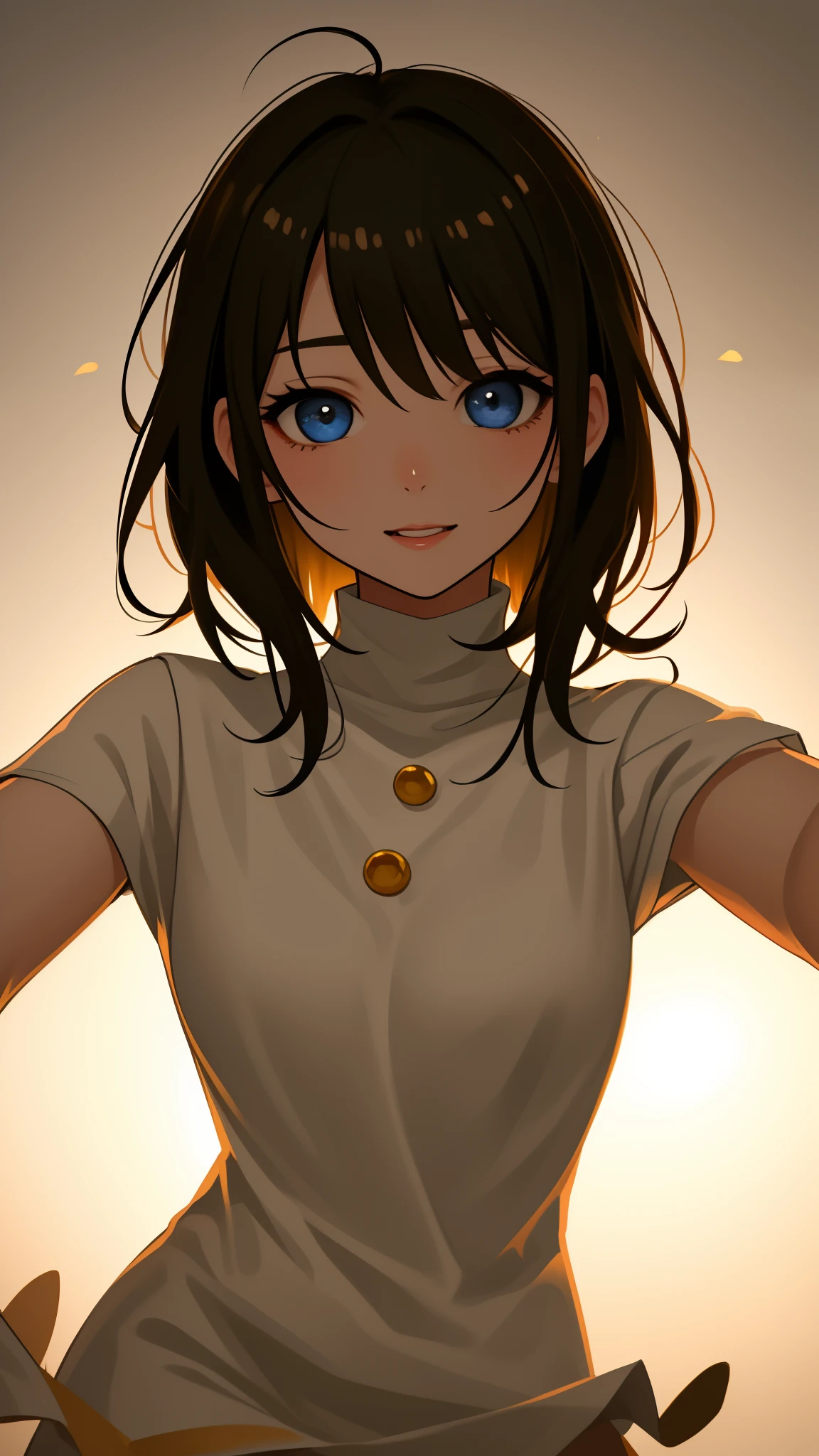 (best quality,masterpiece:1.2,ultra-detailed), kawaii, 1girl, beautiful detailed eyes, (dropping eyes), beautiful detailed lips, beige hair, gradient hair, short hair, a short skirt, soft lighting, vibrant colors, (happy expression), turning