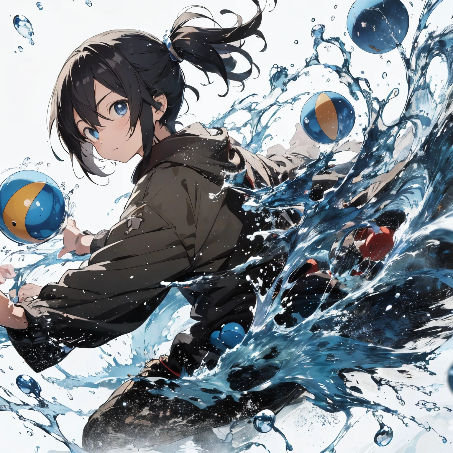 anime boy with a blue ball in his hand and a splash of water, anime art wallpaper 4k, anime art wallpaper 4 k, anime style 4 k, anime art wallpaper 8 k, 4 k manga wallpaper, anime wallpaper 4k, anime wallpaper 4 k, by Yuumei, 4k anime wallpaper, inspired by Yuumei, wallpaper anime blue water