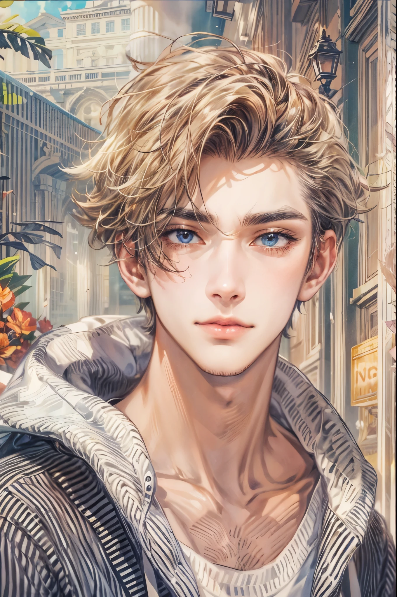 ((Best quality)), ((masterpiece)), (detailed), ((perfect face)), ((halfbody)) handsome face, male, teen boy,  perfect proportions , a character from anime Pokémon, short hair, male version , detailed background, detailed scenery background 