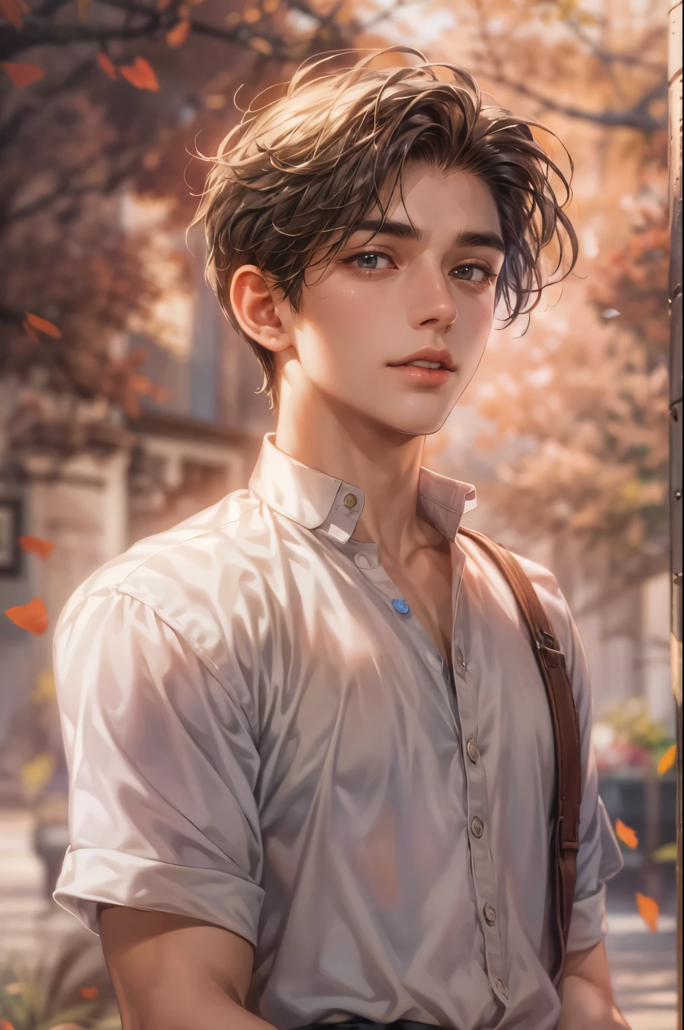 ((Best quality)), ((masterpiece)), (detailed), ((perfect face)), ((halfbody)) handsome face, male, boy, perfect proportions , a character from movie damsel, short hair, male version of the main heroine , detailed background, detailed scenery background