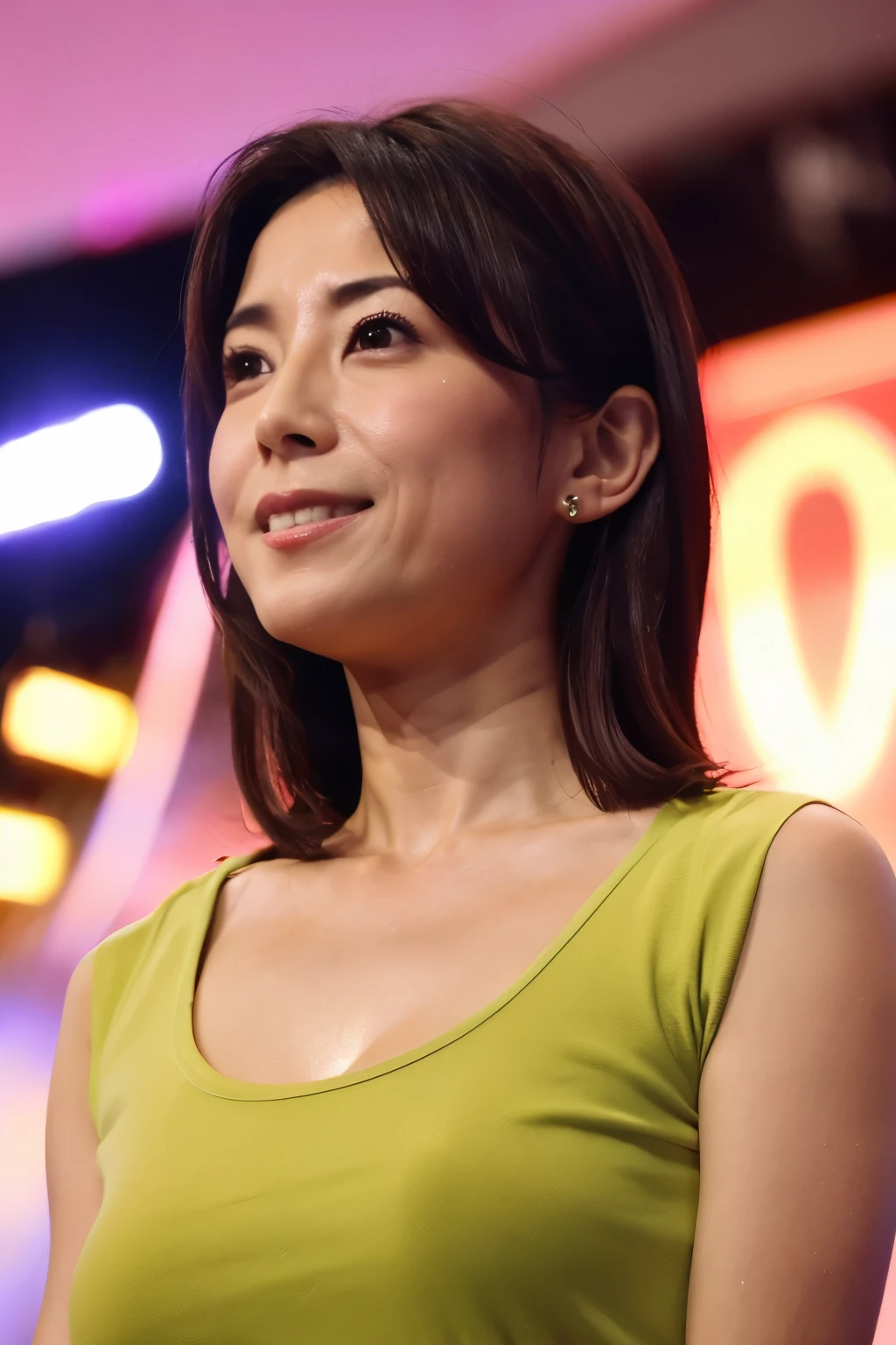 beautiful japanese mature woman, Obscene eyes, enchanting eyes, ((look at the audience)), Obscene lips, big breasts, T-shirt with loose neck, highest quality, 8k images, Sweaty and shiny skin, masterpiece, Slouching to show cleavage, Sexy body that satisfies sexual desire, Photos taken with the highest quality cameras, perfect lighting, ecstatic expression, carnal body, obscene body, perfect proportions