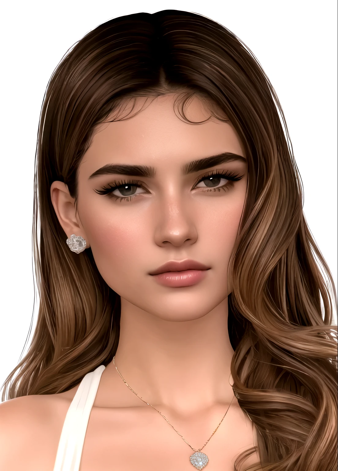 um close de uma mulher com cabelos longos usando um colar, Realista rosto detalhado, detailed Realista face, highly detailed Realista face, pele brilhante, real rosto detalhado, hyperRealista teen, detailed and Realista face, Realista and rosto detalhado, with very highly rosto detalhado, Realista | rosto detalhado, avatar da segunda vida, single Realista face, Realista beautiful face, extremely Realista face