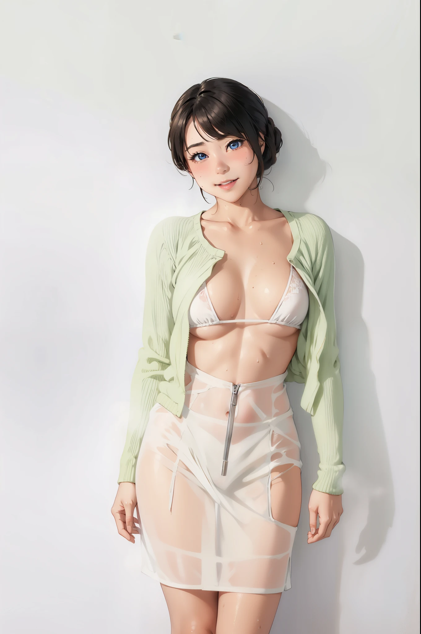 girl, detailed eyes, sweat, steam, medium breast, nsfw, shy, light smile,