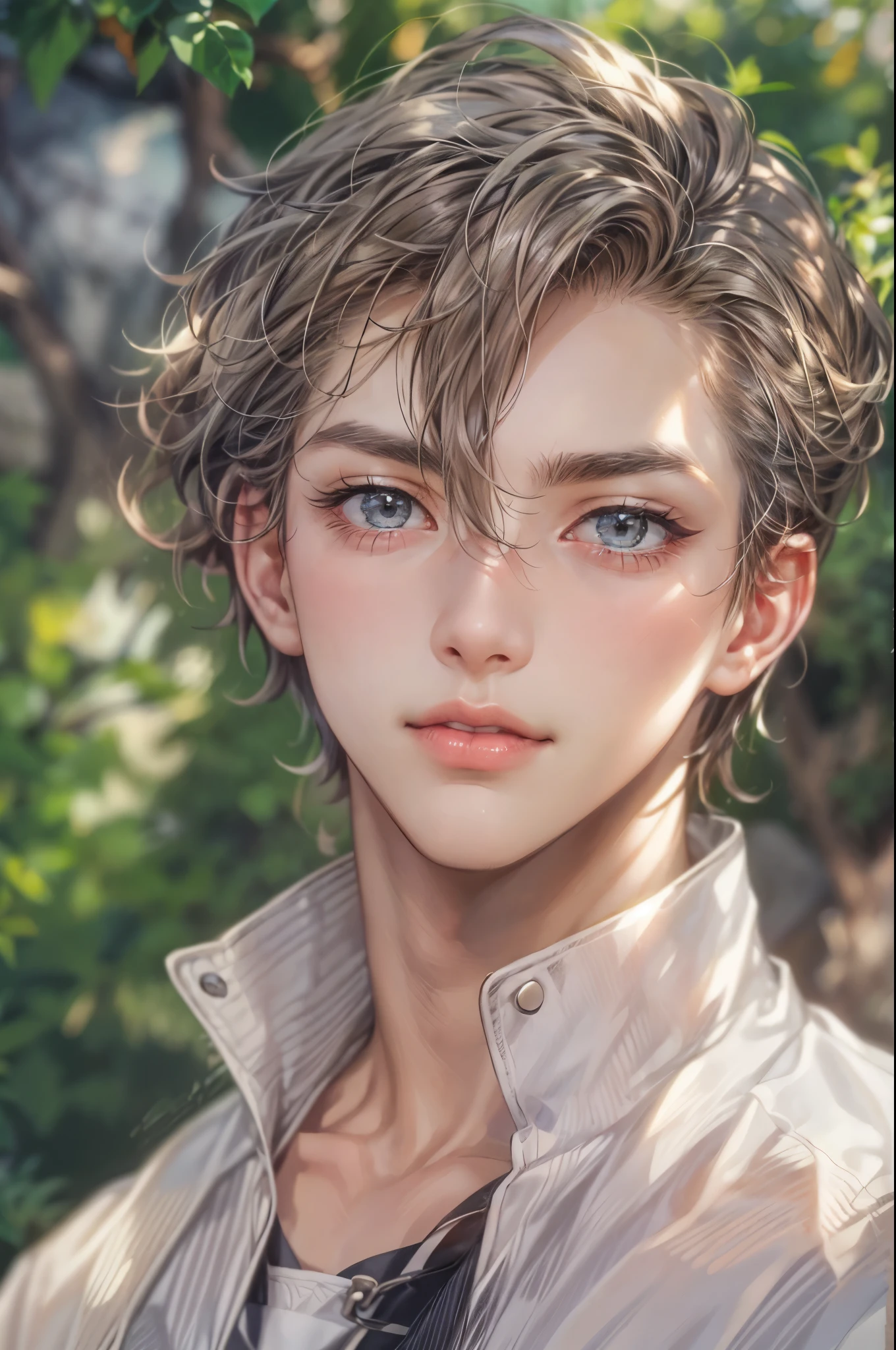 ((Best quality)), ((masterpiece)), (detailed), ((perfect face)), ((halfbody)) handsome face, male,  boy,  perfect proportions , a character from anime Pokémon, short hair, male version , detailed background, detailed scenery background 