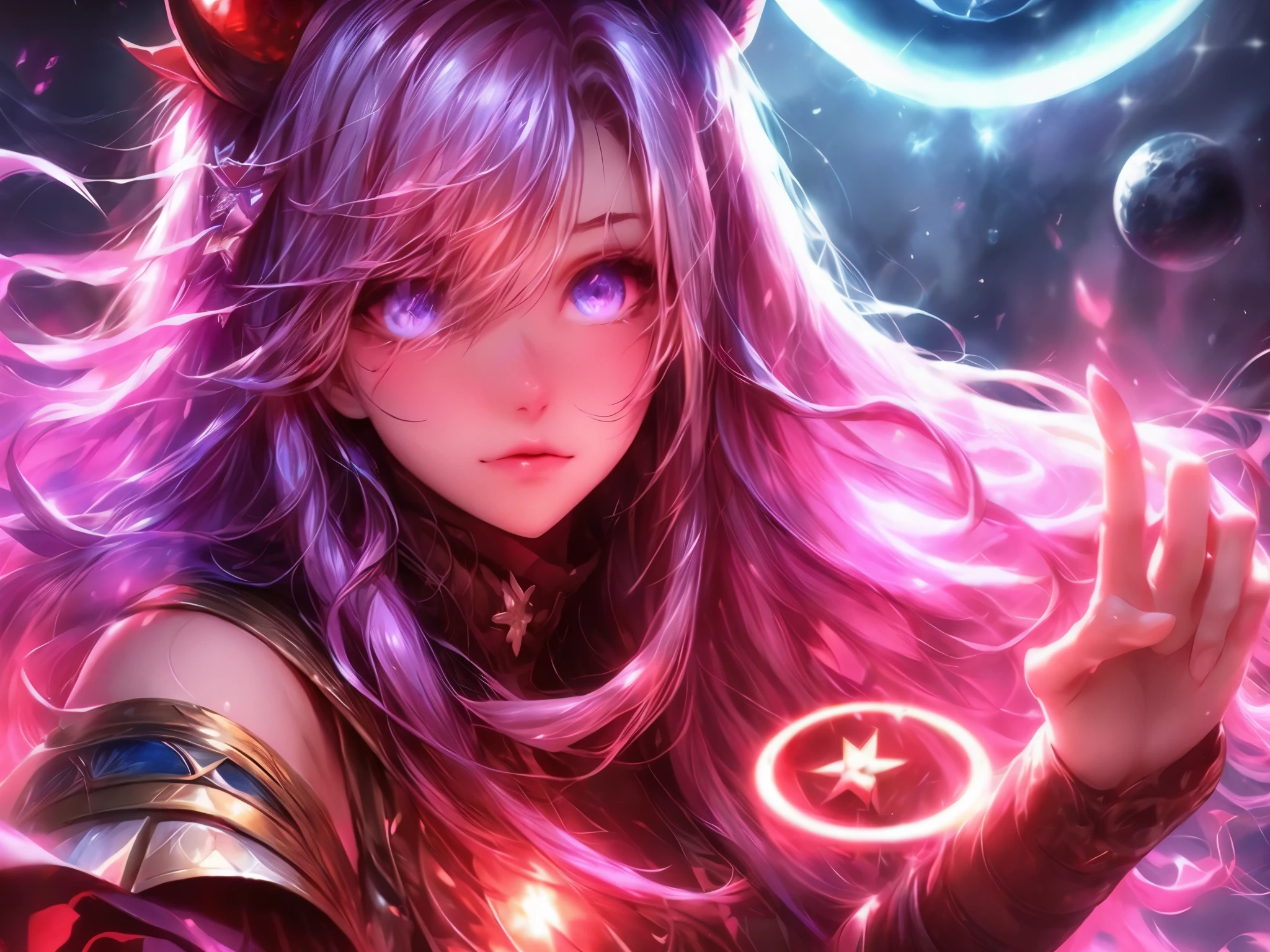 A girl trying to summon the devil by drawing a magic circle