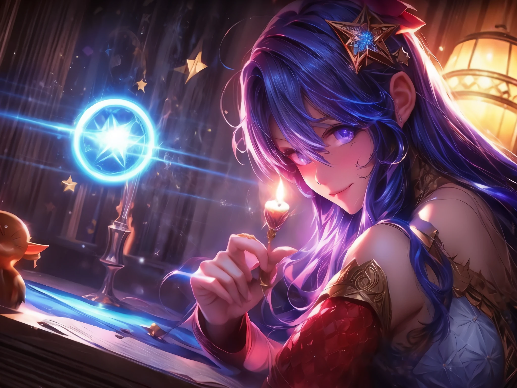 A girl trying to summon the devil by drawing a magic circle