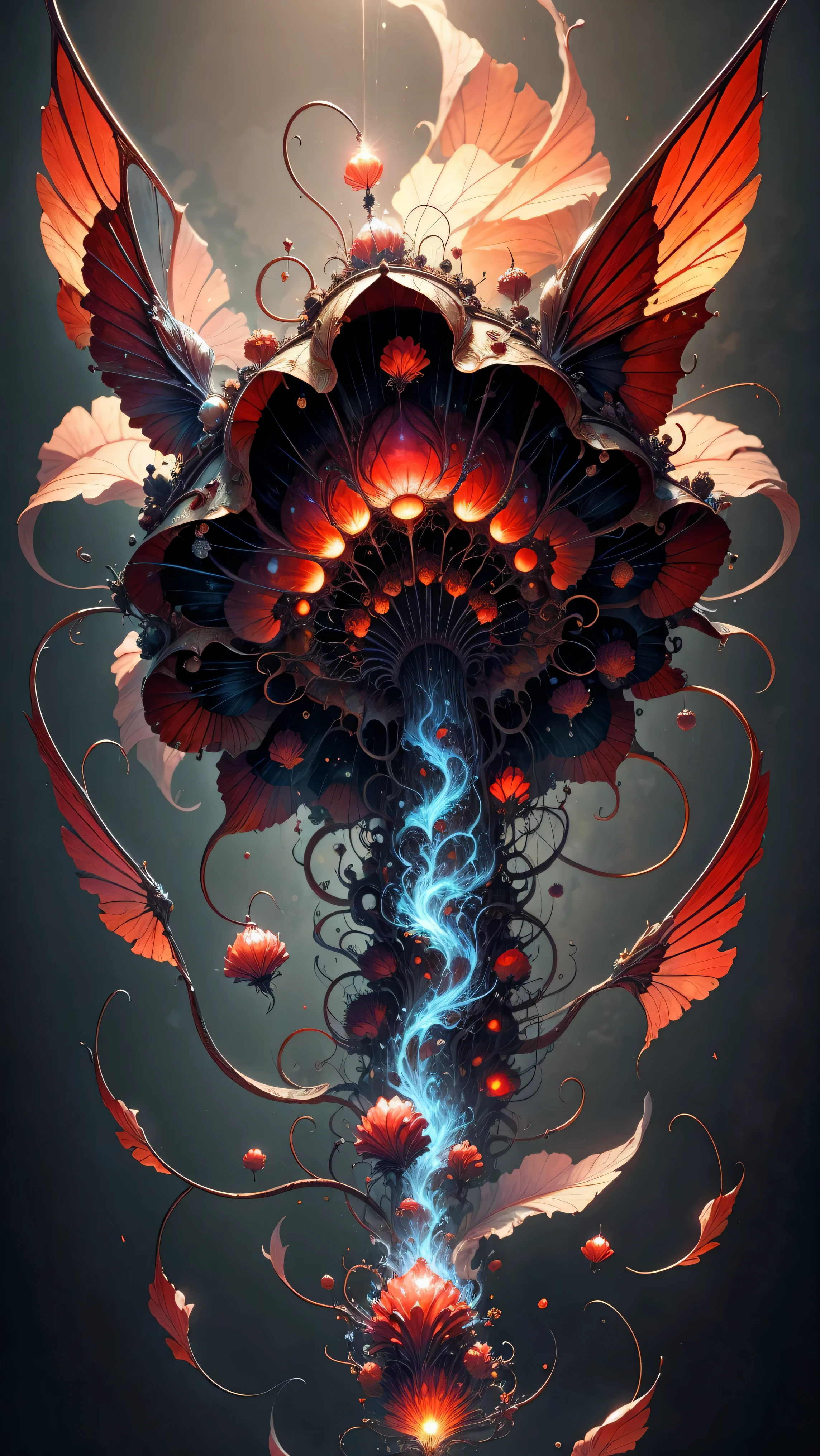 (best quality,4k,8k,high resolution,masterpiece:1.2),Super detailed,(actual,photoactual,photo-actual:1.37),bright colors,fire element jellyfish,fire element,fusion of fire element and jellyfish,Vibrant orange elemental wings, flickering flame，similar to will-o&#39;-the-wisp, Red jellyfish-like structure