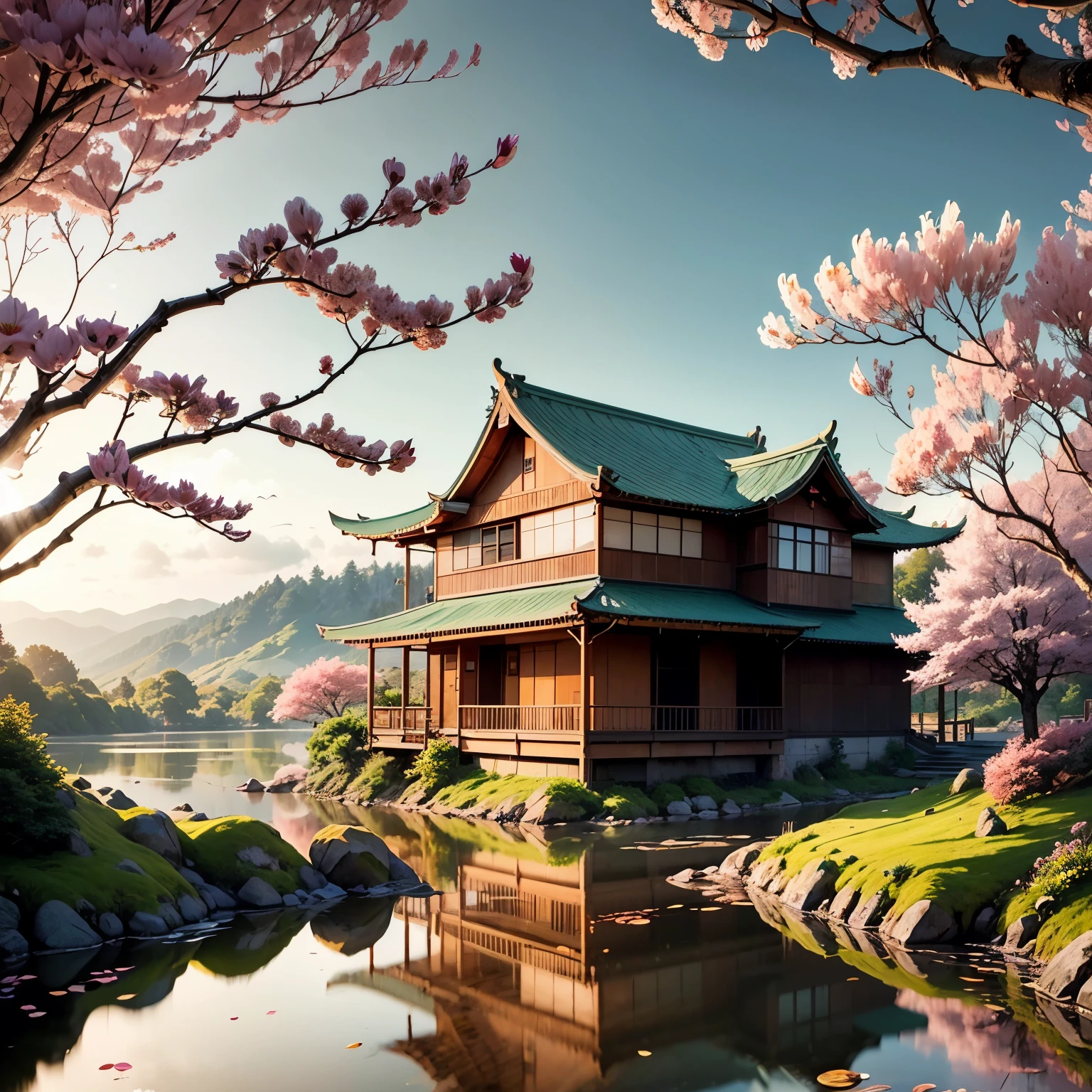 Imagine yourself immersed in mesmerizing videos that capture the essence of nature's tranquility. as the camera pans over breathtaking landscapes, You find yourself in a picturesque setting. Lush green hills, decorated with bright leaves, stretch as far as the eye can see. The gentle slopes of the hills create a comfortable rhythm., Evoking a sense of peace and harmony.
In the foreground, A pristine river meanders through the landscape, Clear sea reflecting the deep blue sky. The quiet flow of the river、Adds a touch of tranquility to the scene, invites you to immerse yourself in its calming embrace.
この牧歌的な環境に囲まれた魅力的なbamboo house, Exudes an air of simplicity and harmony with nature. Its elegant design is、Blends seamlessly into your surroundings, Make it an integral part of this enchanting landscape. bamboo houseは聖域として機能します, find solace、Providing a place to connect with the beauty of the natural world.
while watching the video, Notice the delicate cherry blossoms decorating the landscape. these exquisite flowers, Commonly known as Sakura, Paint the scene in shades of pink and white. The breeze is blowing, Cherry blossoms dancing in the wind, Create a mesmerizing spectacle. The petals rotate and sway gracefully., their fleeting beauty、Reminds you of life's fleeting moments.
Surrender yourself to this ethereal world, harmonious interaction of green hills, Meandering river, bamboo house, and桜は魅惑的な自然の交響曲を作り出します. immerse yourself in the video, and、Let the serene beauty of this scene wash over you, Awaken a sense of tranquility and wonder within your soul. --automatic