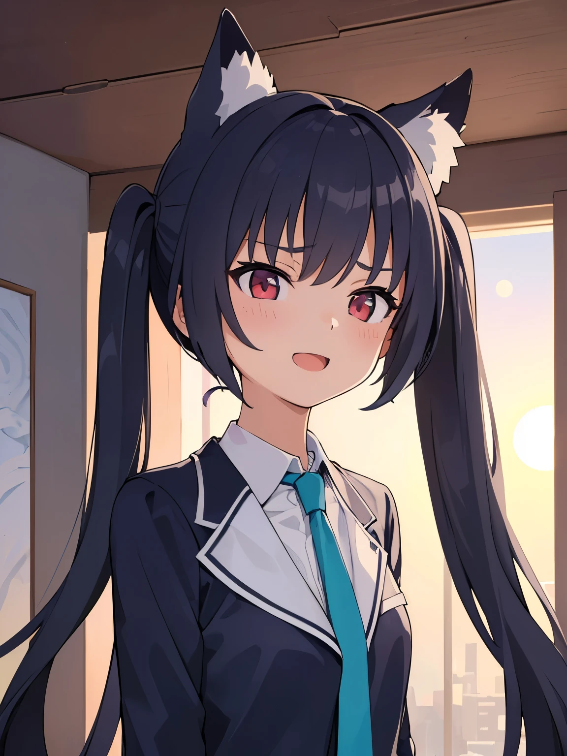 1girl, (((masterpiece))),(((half body))), wallpaper HD, top-quality, top-quality, High Details, masterpiece, best quality, ultra-detailed, illustration, 1girl, serika, school uniform, standing ,white shirt, blue necktie, black skirt, blue jacket, comic strip, soothing tones, Subdued Color, Soft cinematic light, adobe lightroom, photolab, HDR, intricately and hyper-detailed、(((depth of fieldasterpiece)))。(((top-quality))).)((ultra-detailliert)))。(((illustratio)))。(((takeout))).dynamic focus.big breasts.(((home))).(((A bedroom))).(((Face of happiness))). open smile mouth.(((up chest))).((morning glow)).((the setting sun)).