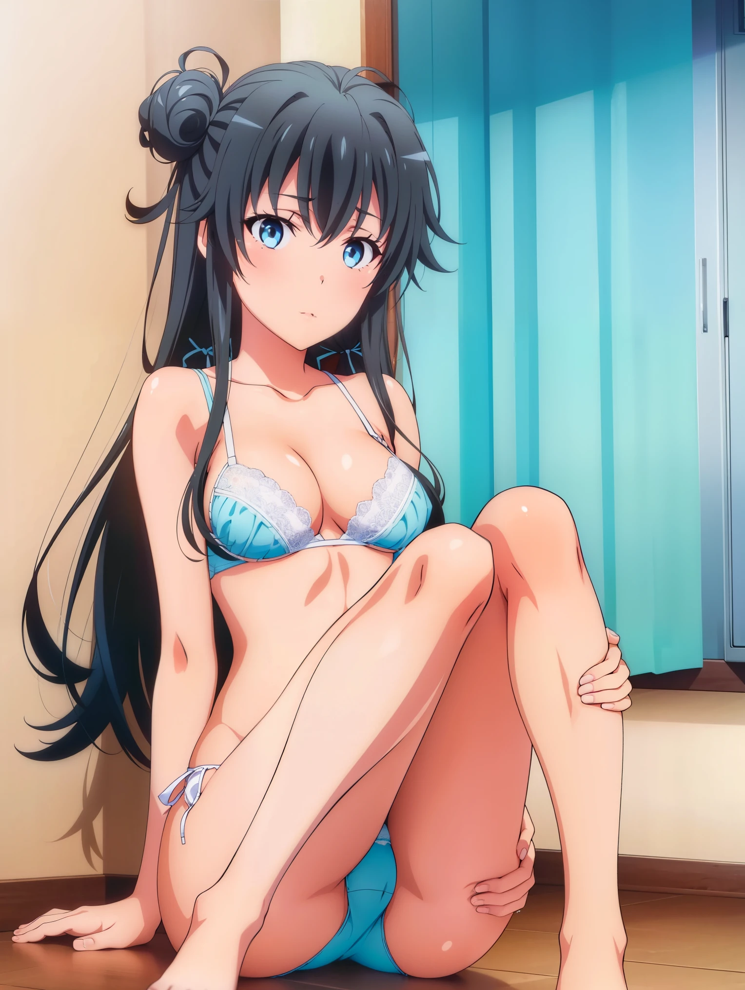 1 girl,Ocean,(yukih0sita yukino),underwear,(whole body:1,0),Are standing,long legs,barefoot,(Toe),(pussy cameltoe:1.0),(white bra),(White ruffled panties),