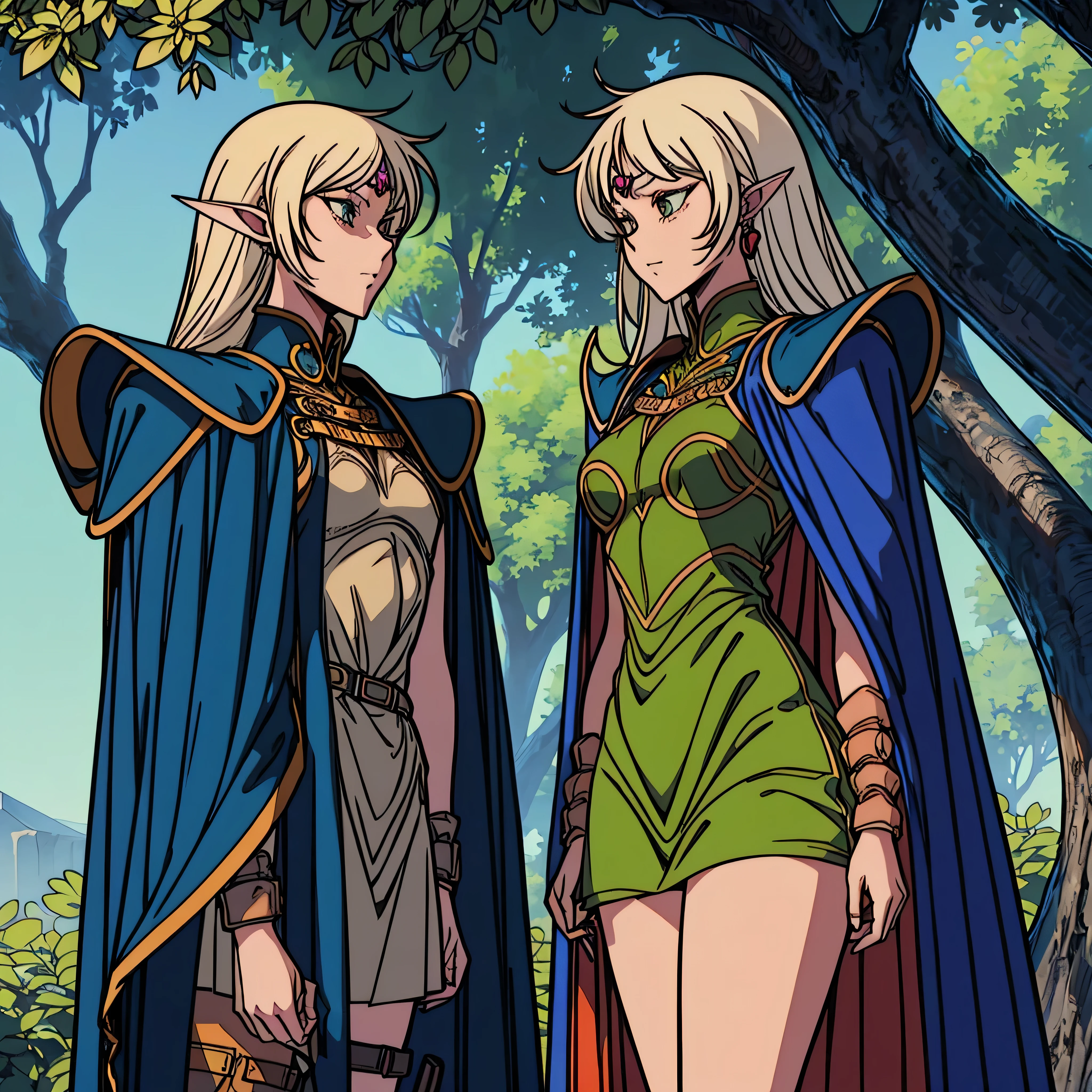 (frieren) and (deedlit) walking through the forest, (full body view), (frieren has twintais, white hair, green eyes, pointy ears, wears white capelet, striped shirt, long sleeves, belt, skirt, black pantyhose, boots, earrings), (deedlit has long yellow hair, green eyes, pointy ears, wears short green dress, short sleeves, tiara, dark blue breastplate armor, dark blue pauldrons, dark blue cape, belt, bootasterpiece, best qualtiy, hdr)), epic beautiful realistic Puppetess elegant princess natural fullbody, gorgeous puppeteer bridaldress Lys perfect symmetrical meticulously intricate "Dia de los Muertos" rose, epic pupper-Mistress stunning clean figurine rossdraws puppet dream artgerm digital vibrant DSLR colorful hyper HDR epic UHD tmasterpiece extremely detailed ultra_high-resolution ultra_high-definition ultra_high-quality saturate reflection, varies multi etc. --v6 --s1000 --c20 --q5 --chaos100