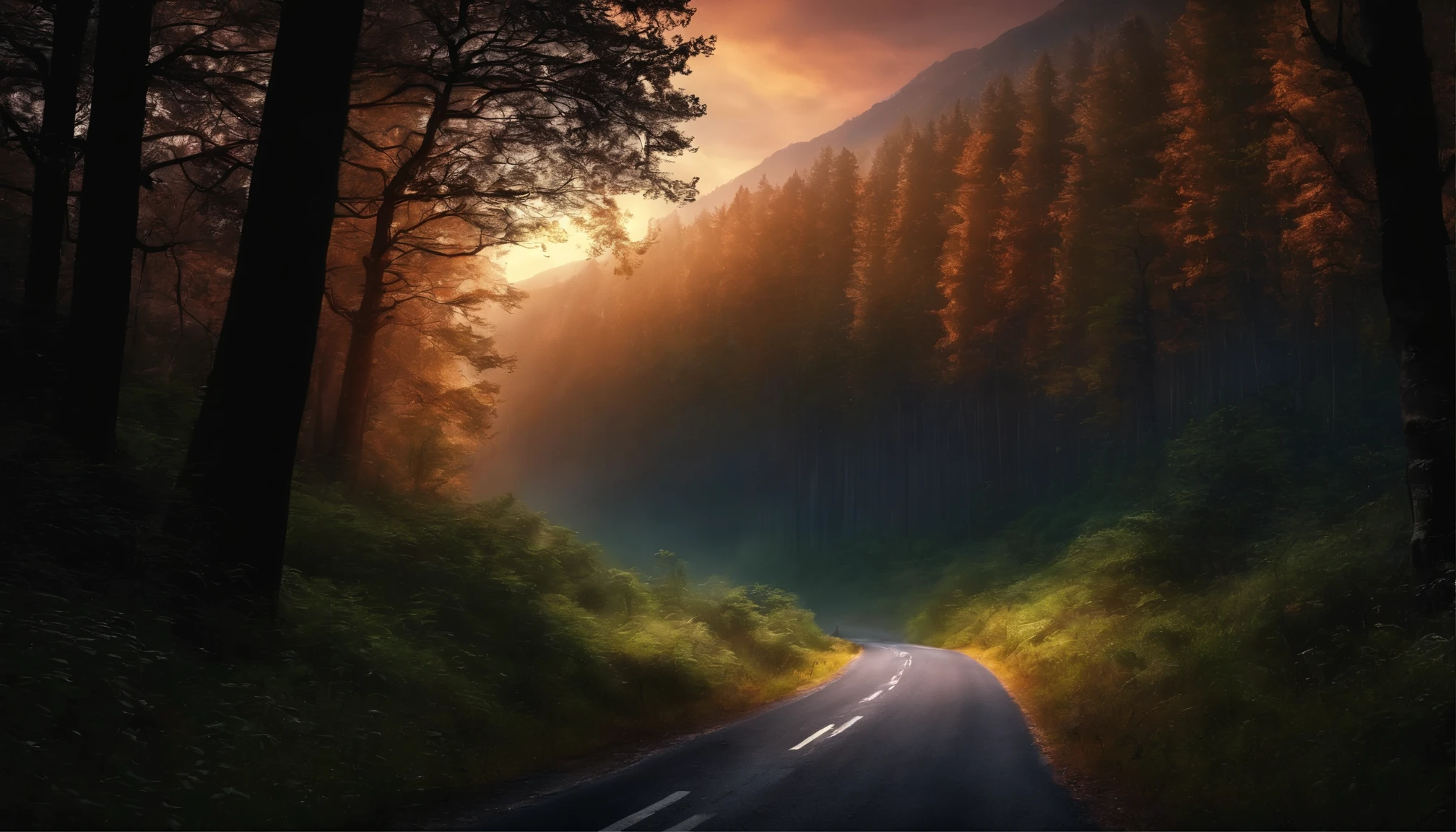 dark night road、forest road、