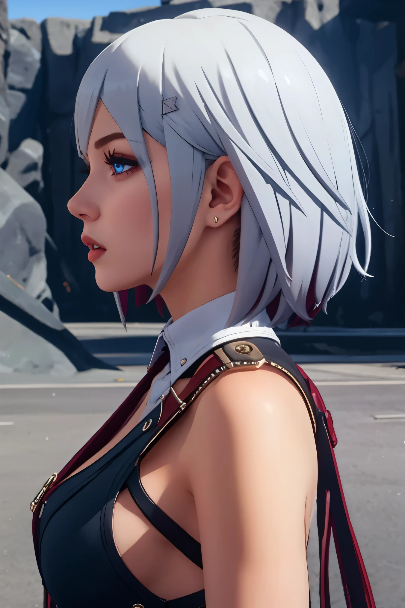 white hair, girl, Profile picture, blue eyes